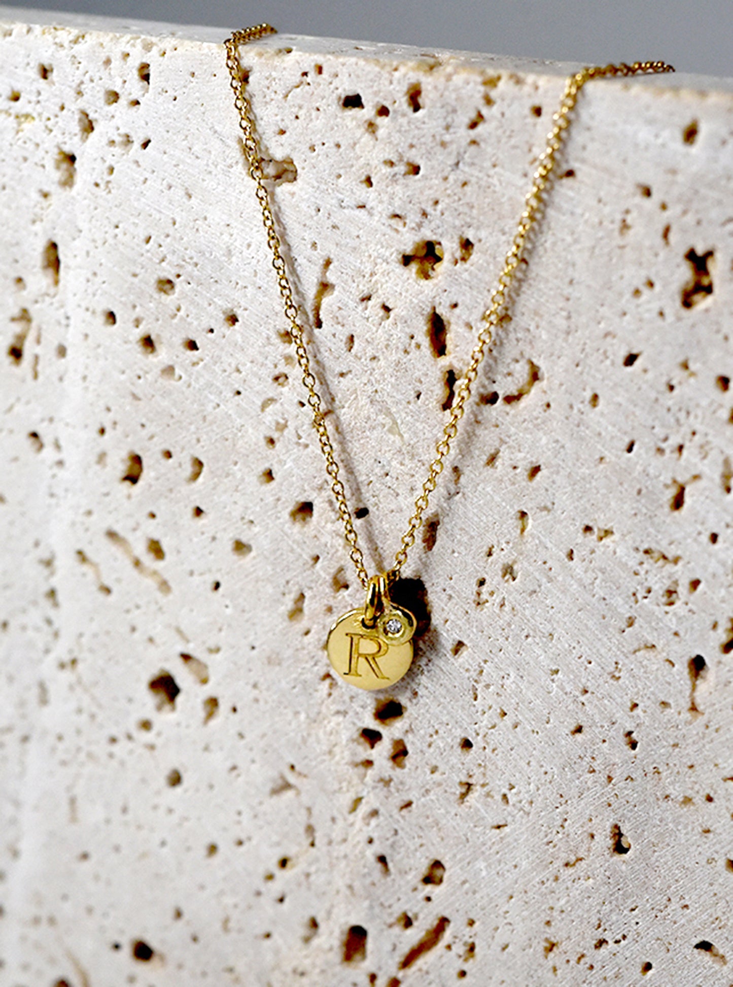 18k Gold Initial Disc with Diamond Charm Necklace