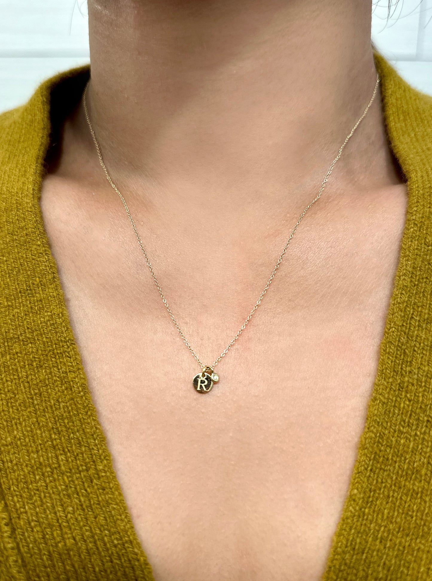 18k Gold Initial Disc with Diamond Charm Necklace