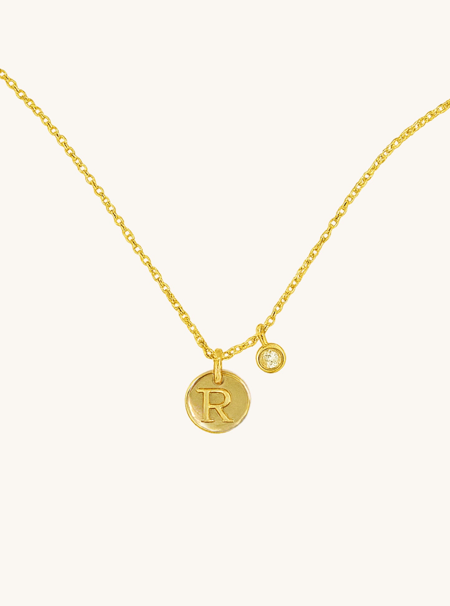 18k Gold Initial Disc with Diamond Charm Necklace