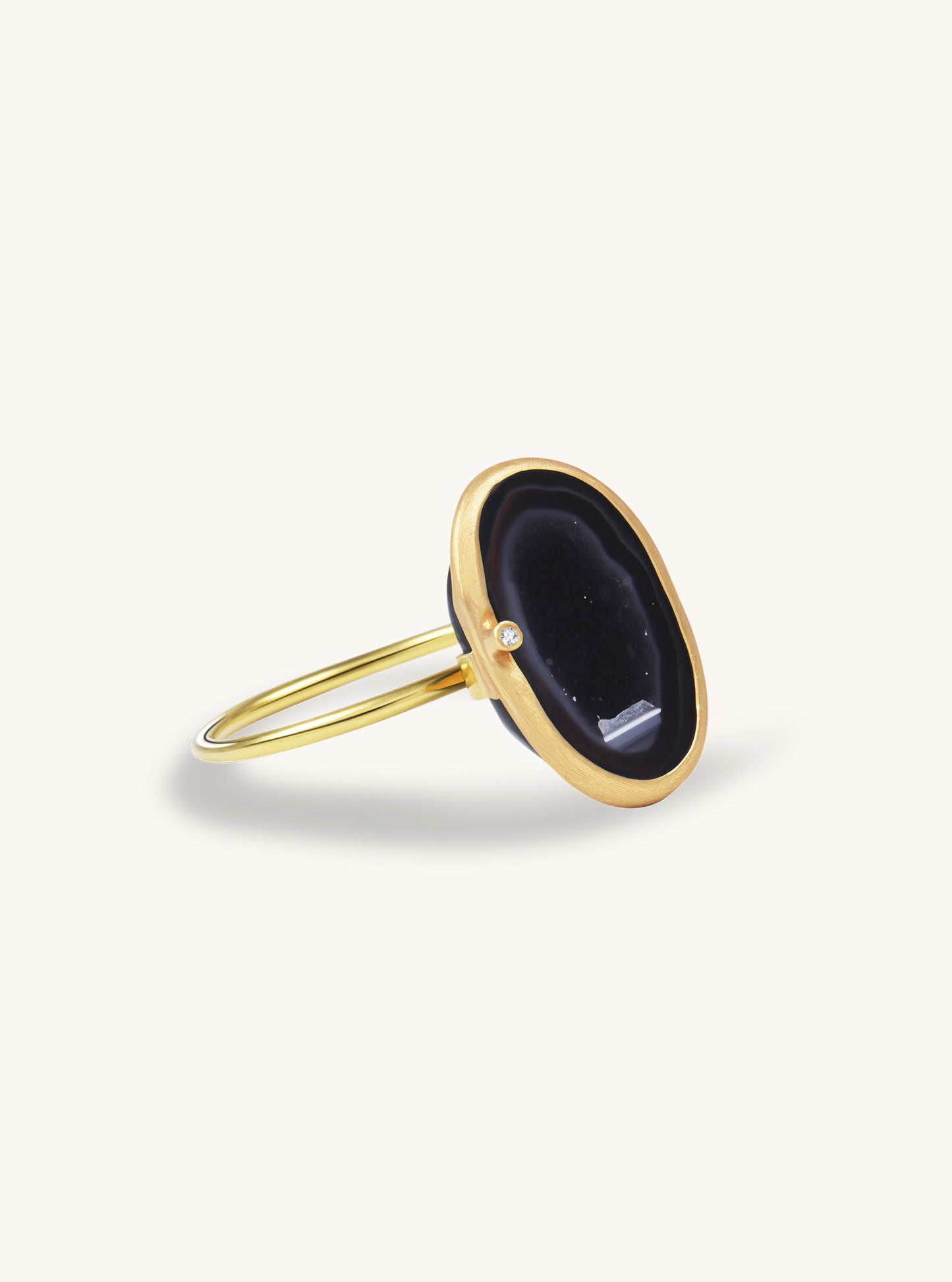 18k Solid Gold Natural Geode Ring with Diamond