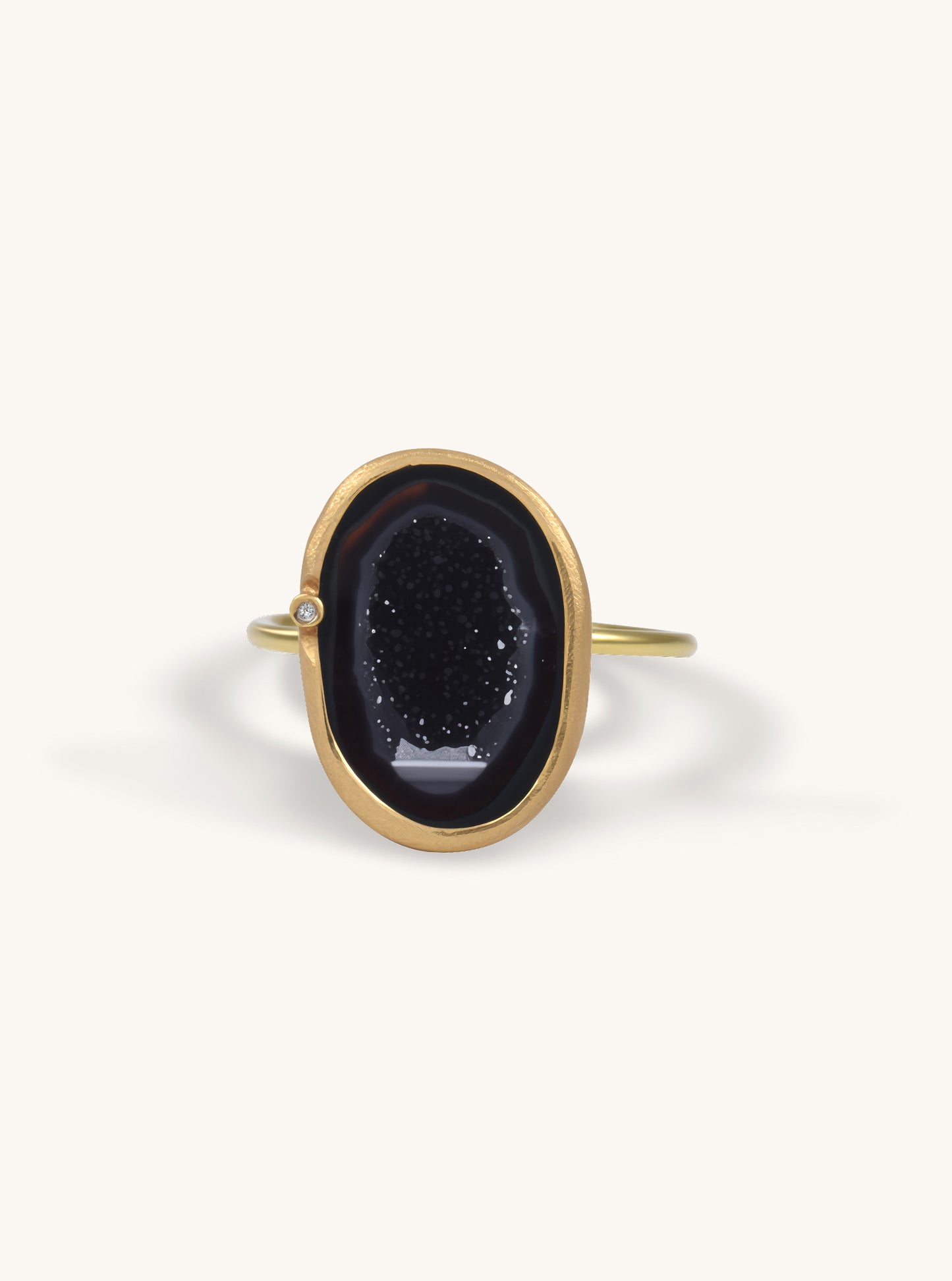 18k Solid Gold Natural Geode Ring with Diamond