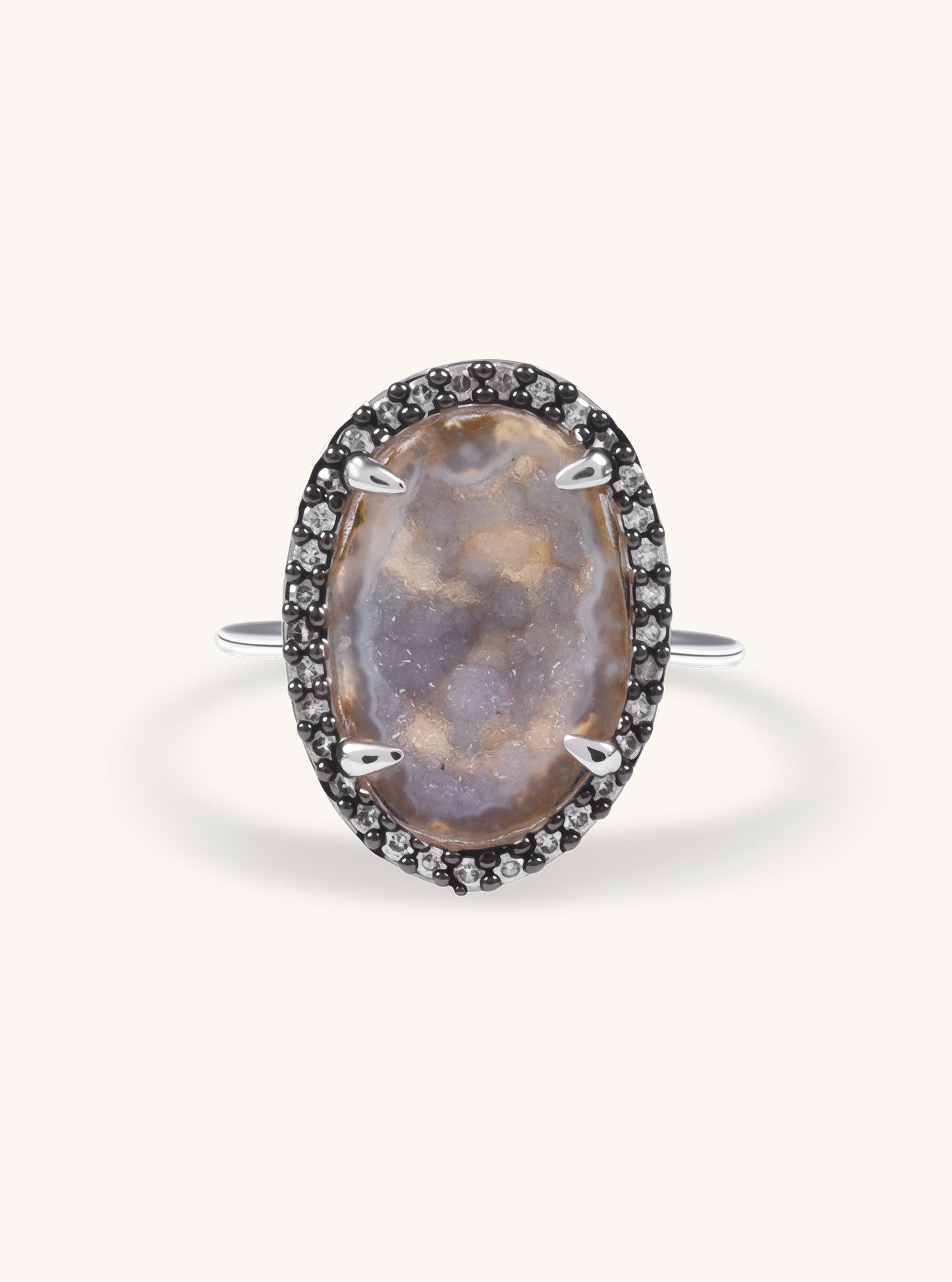 18K White Gold Geode ring with Pave champagne color Diamond