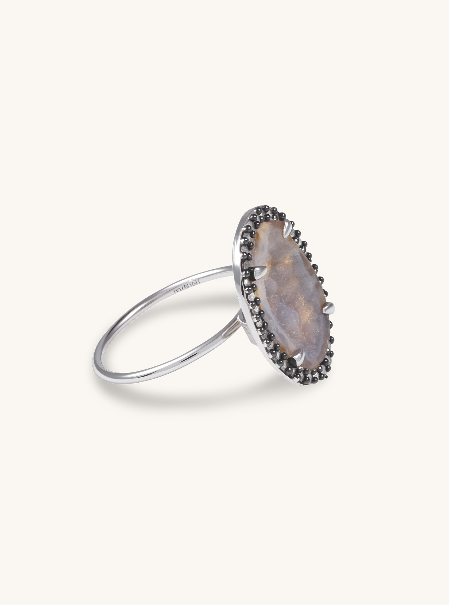 18K White Gold Geode ring with Pave champagne color Diamond