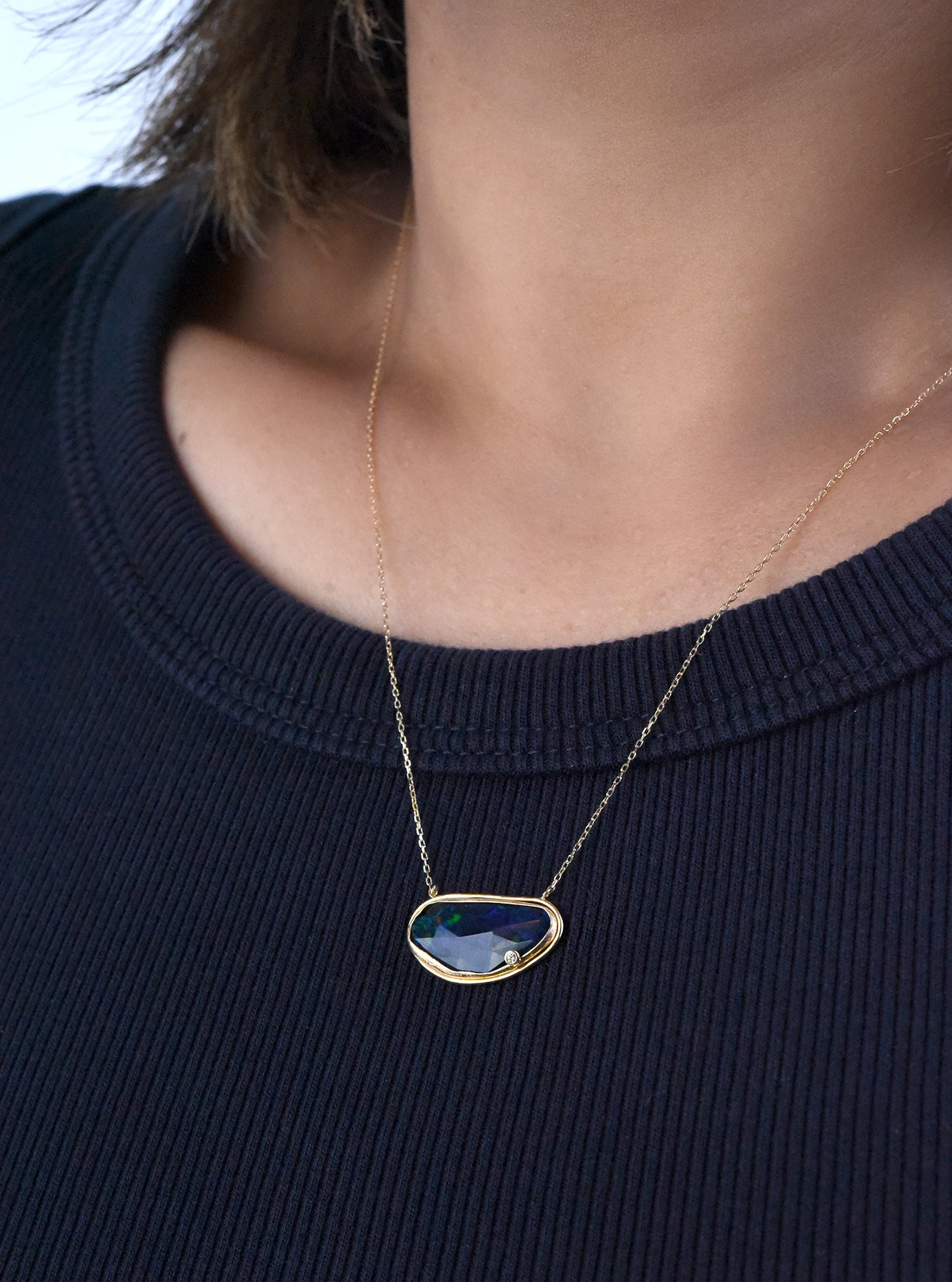 18K Gold Blue Opal & Diamond Necklace