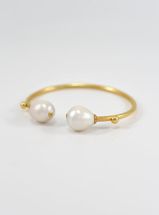 Hand Crafted Double Baroque Pearl Minimalist Bangle