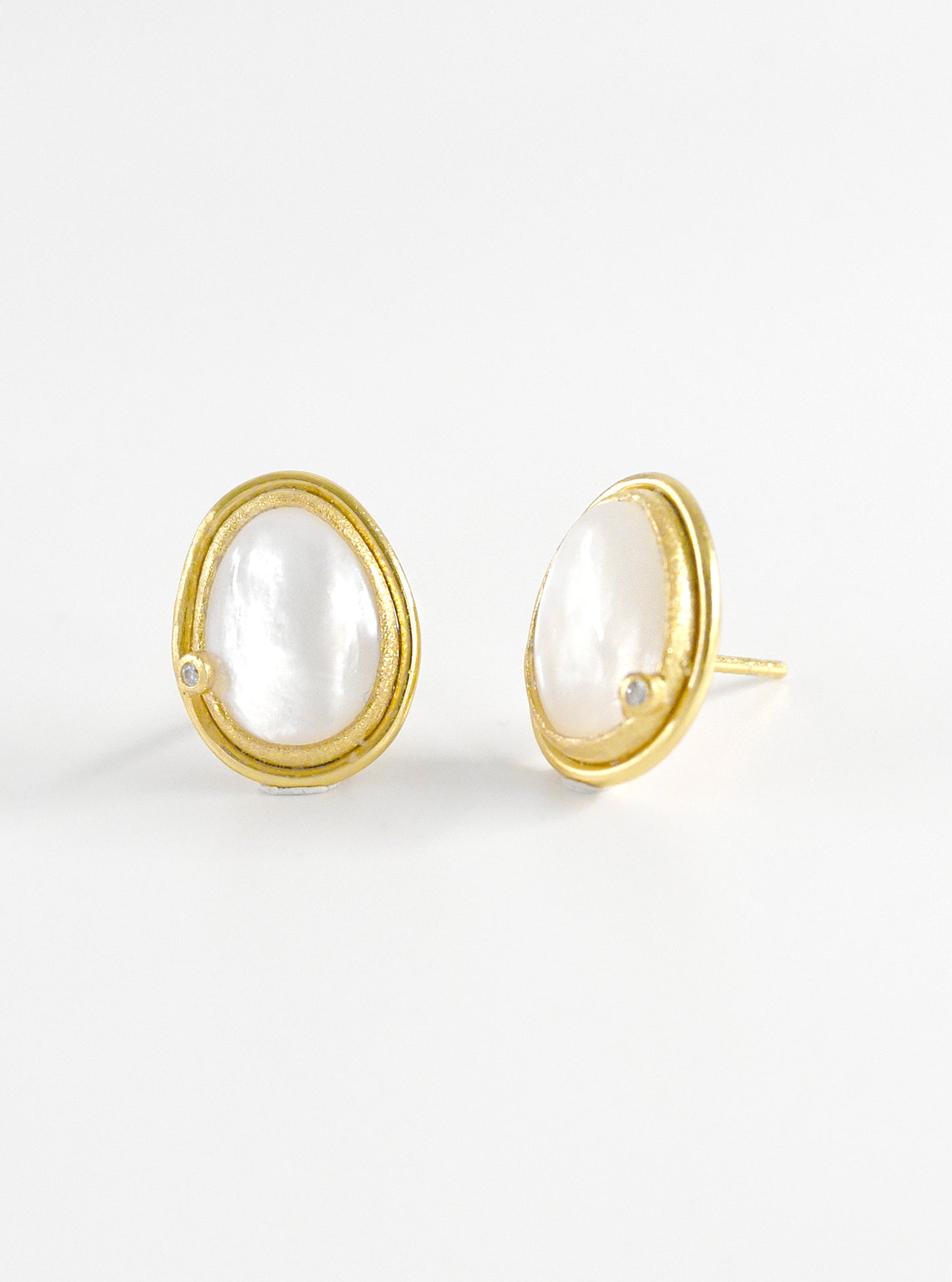 Egg Shape Mother of Pearl Stud with CZ Earring