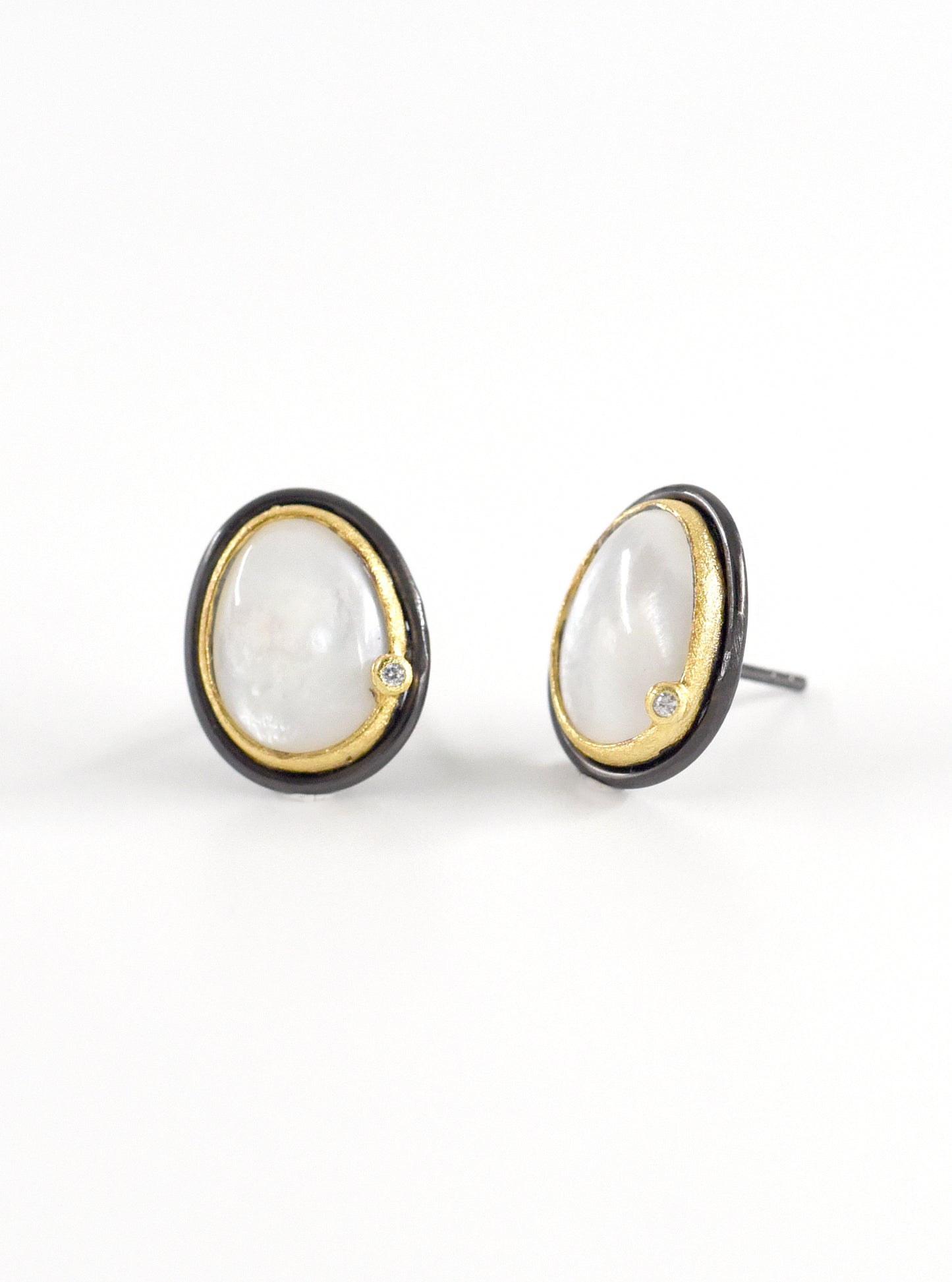 Egg Shape Mother of Pearl Stud with CZ Earring