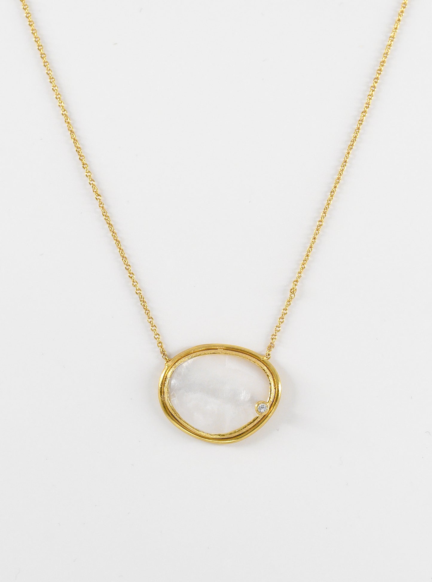 Egg Shape Mother of Pearl with CZ Necklace