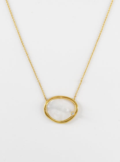 Egg Shape Mother of Pearl with CZ Necklace