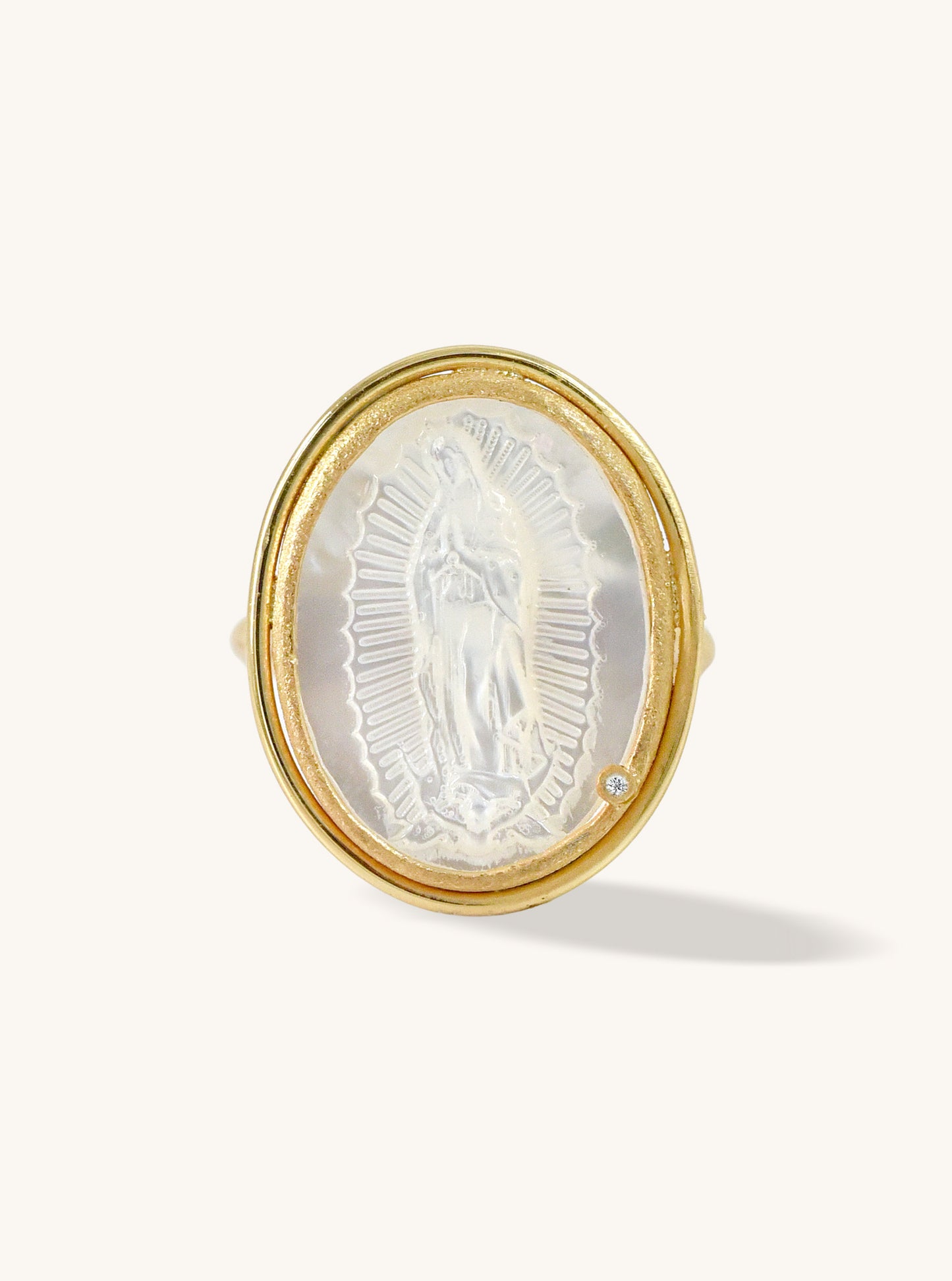 Lady Guadalupe Carved Mother of Pearl Ring