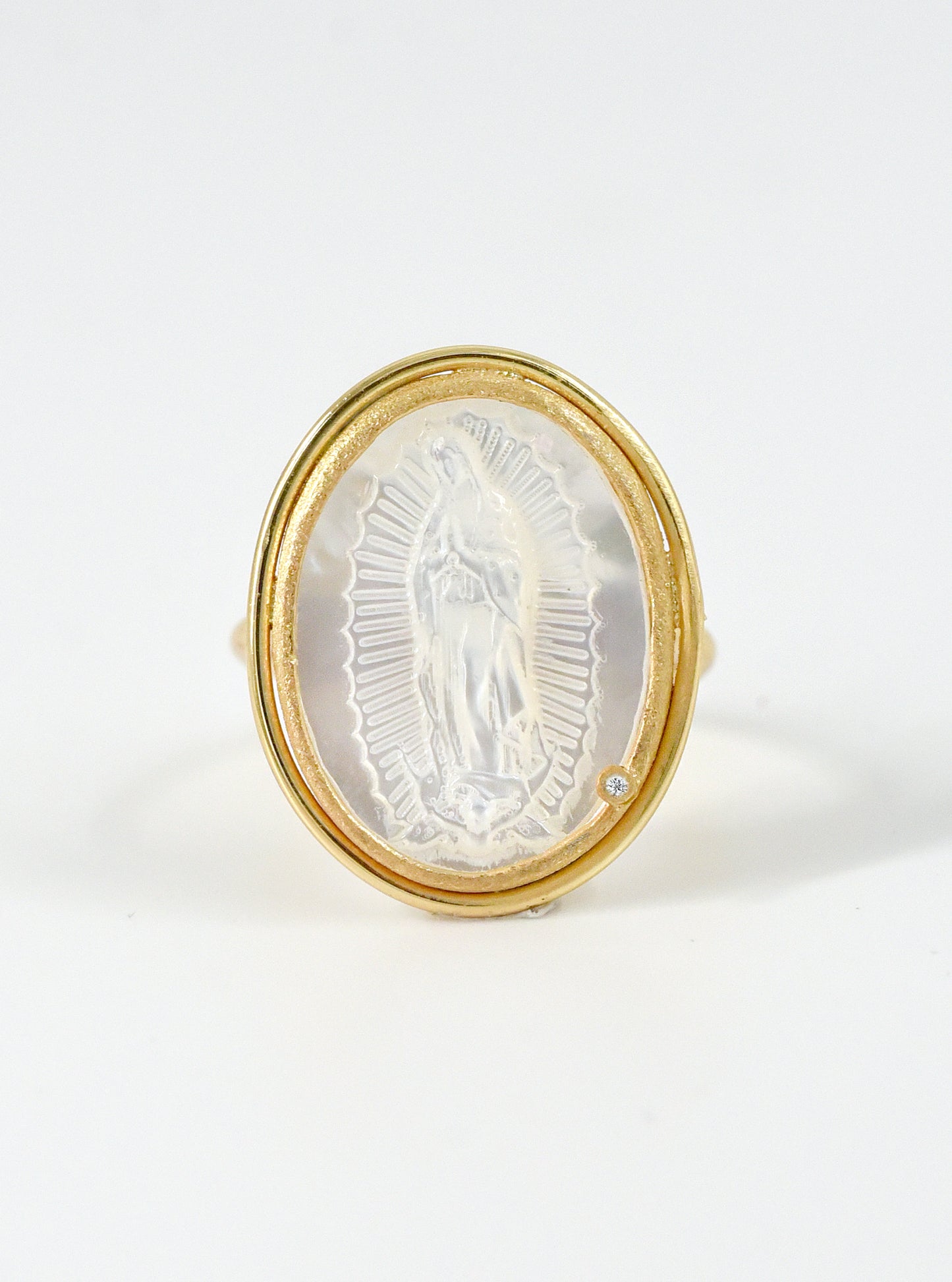 Lady Guadalupe Carved Mother of Pearl Ring