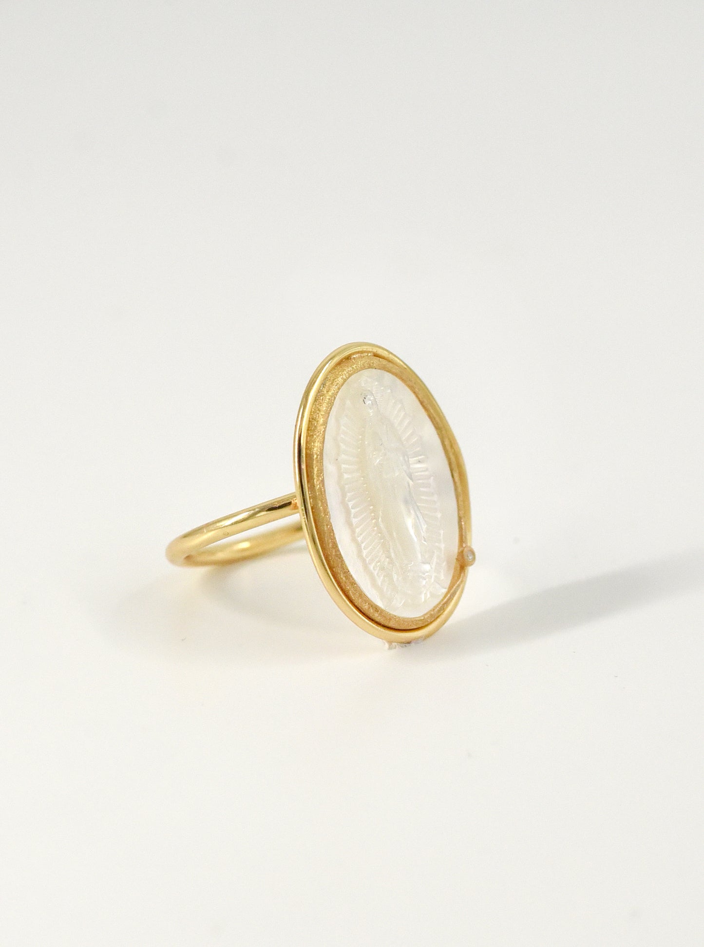 Lady Guadalupe Carved Mother of Pearl Ring