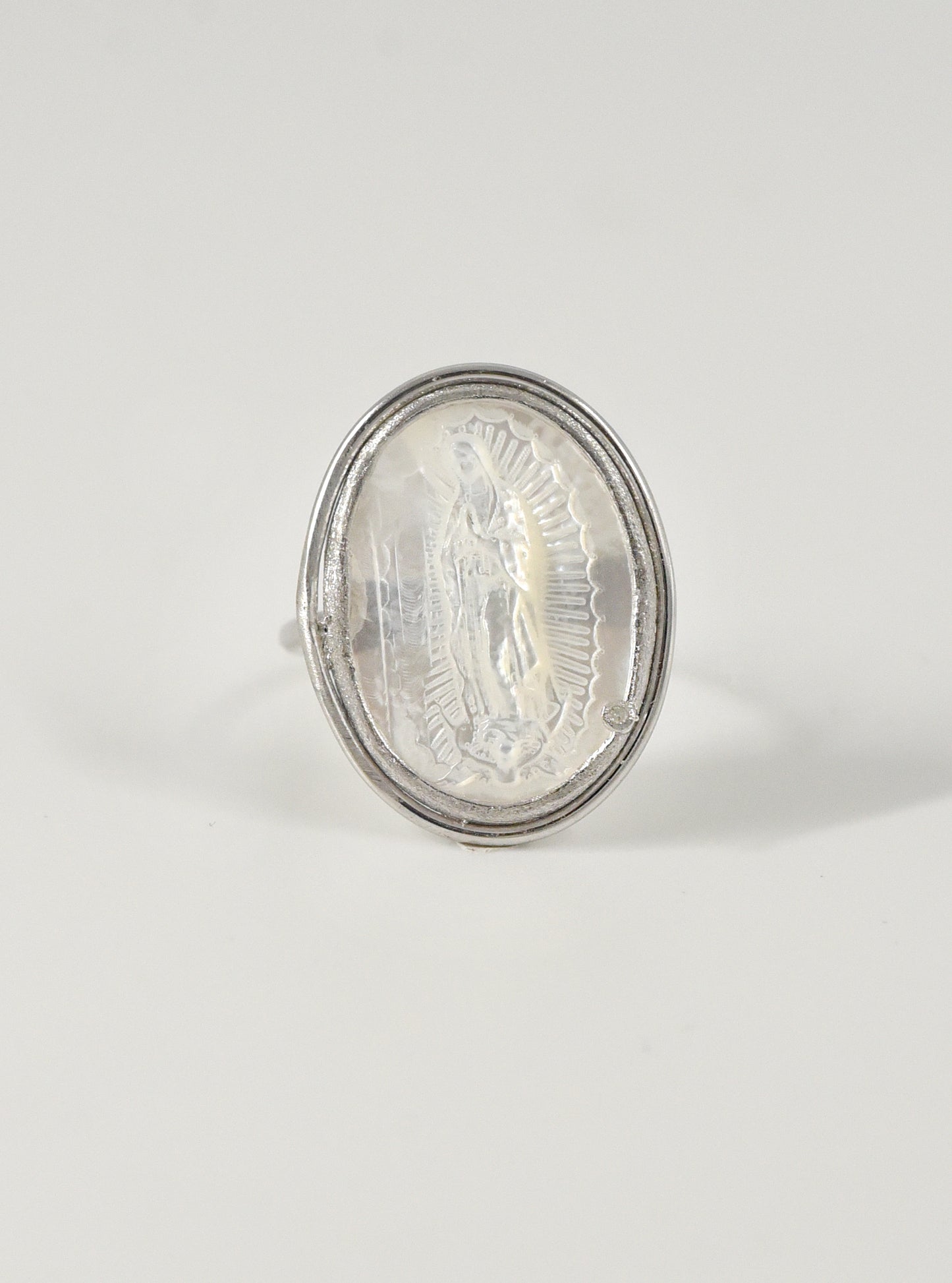 Lady Guadalupe Carved Mother of Pearl Ring