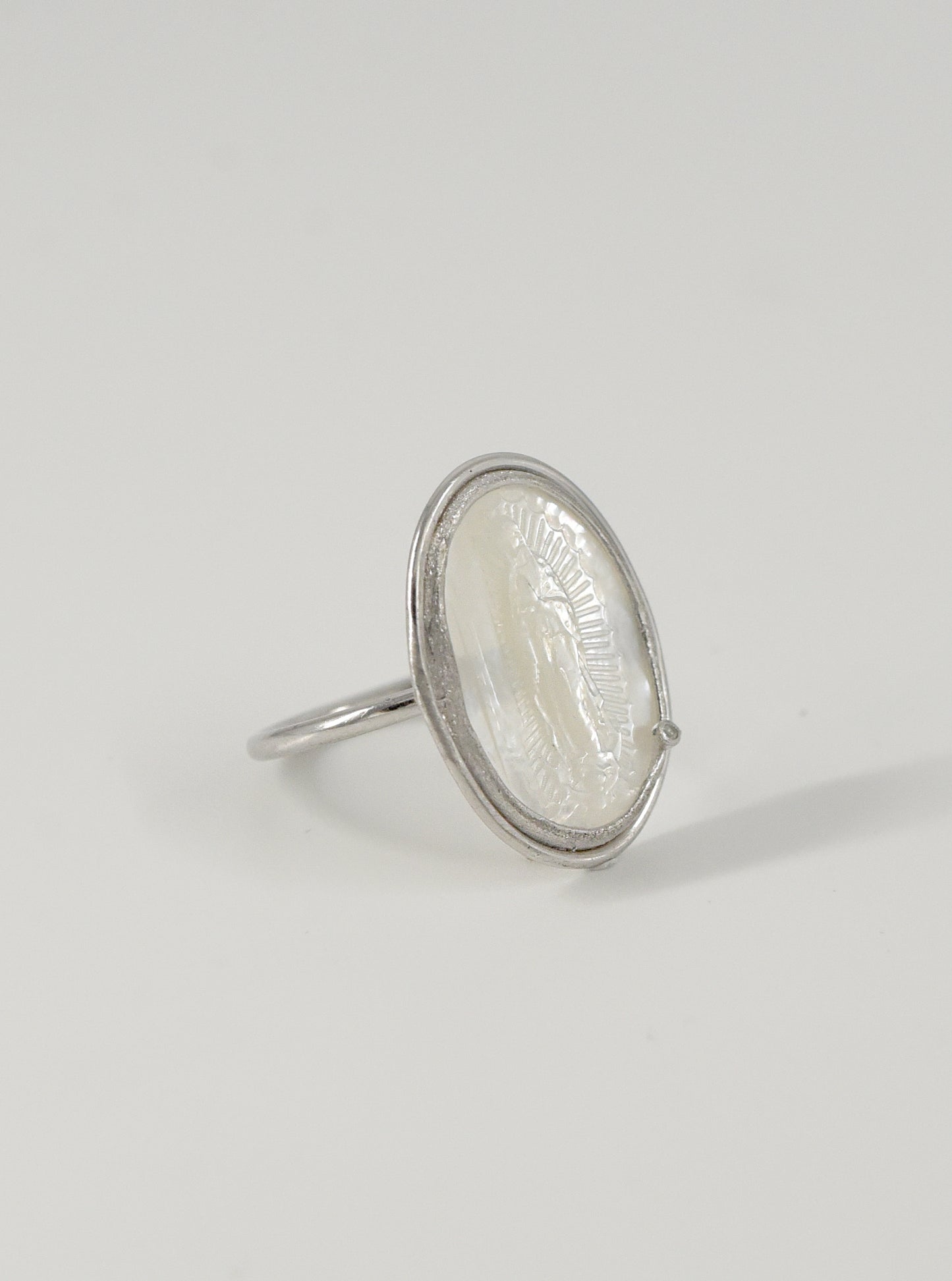 Lady Guadalupe Carved Mother of Pearl Ring