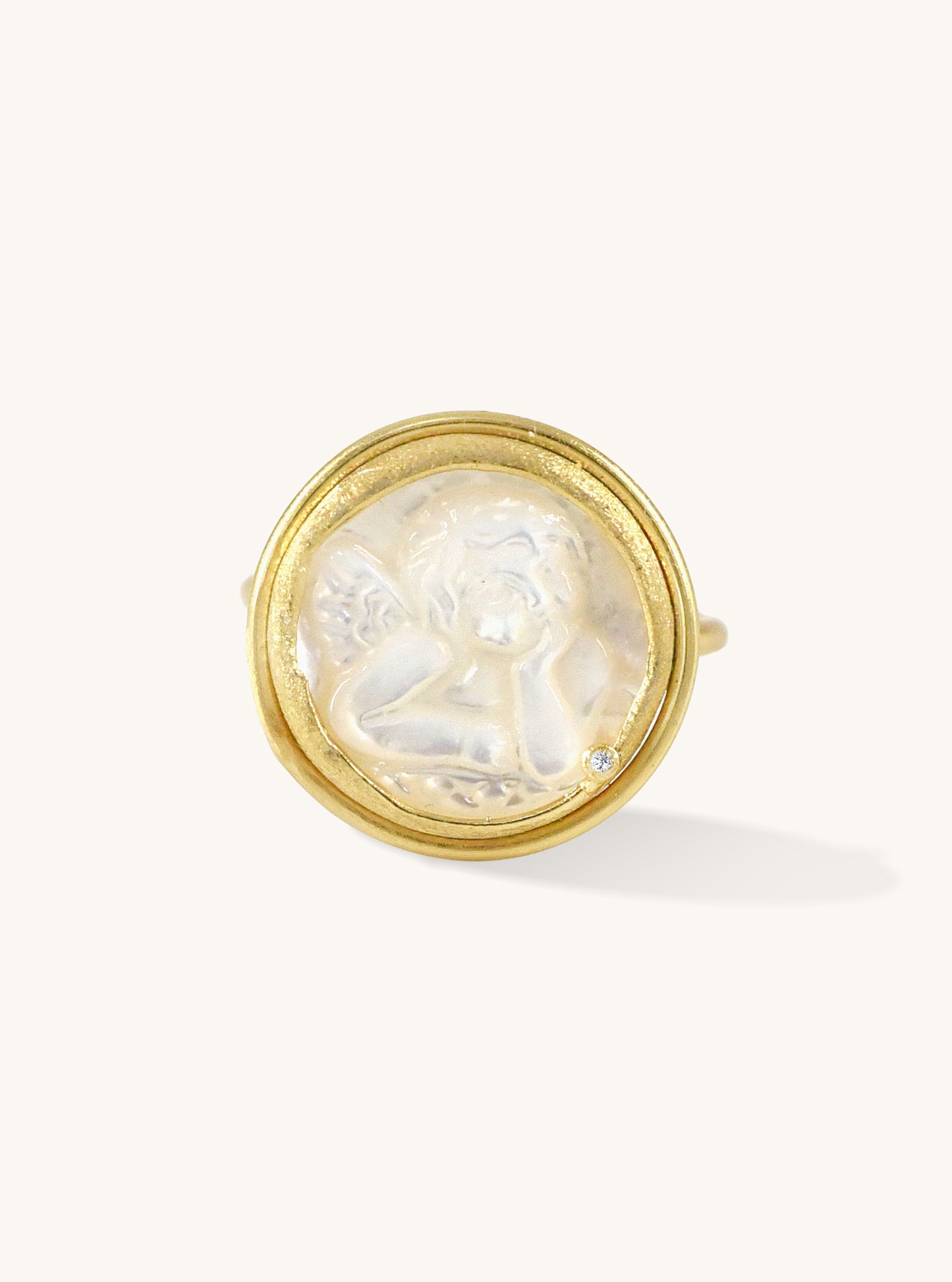 Angel Carved Mother of Pearl Ring