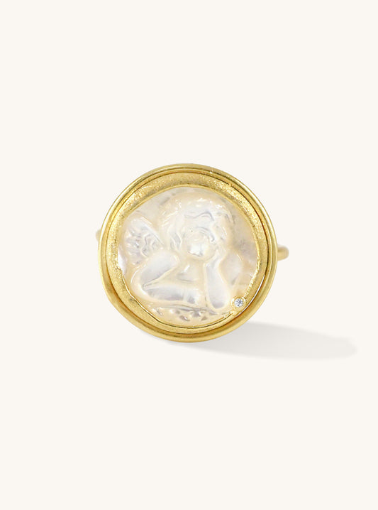 Angel Carved  Mother of Pearl Ring