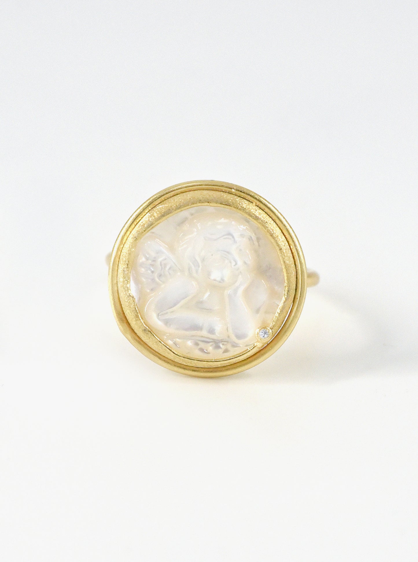 Angel Carved Mother of Pearl Ring