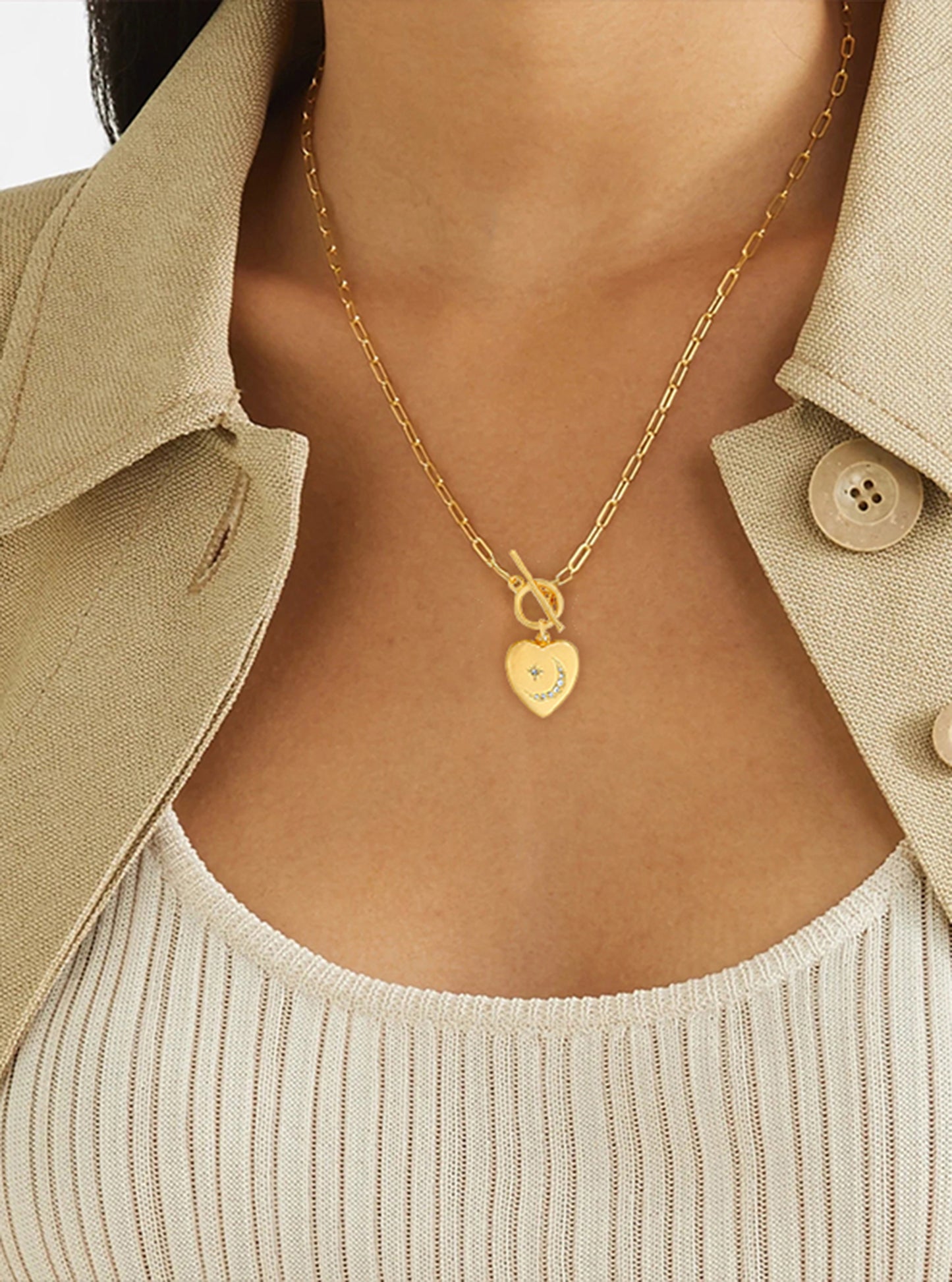 18" Trendy Heart-shaped Star & Moon Tie Necklace