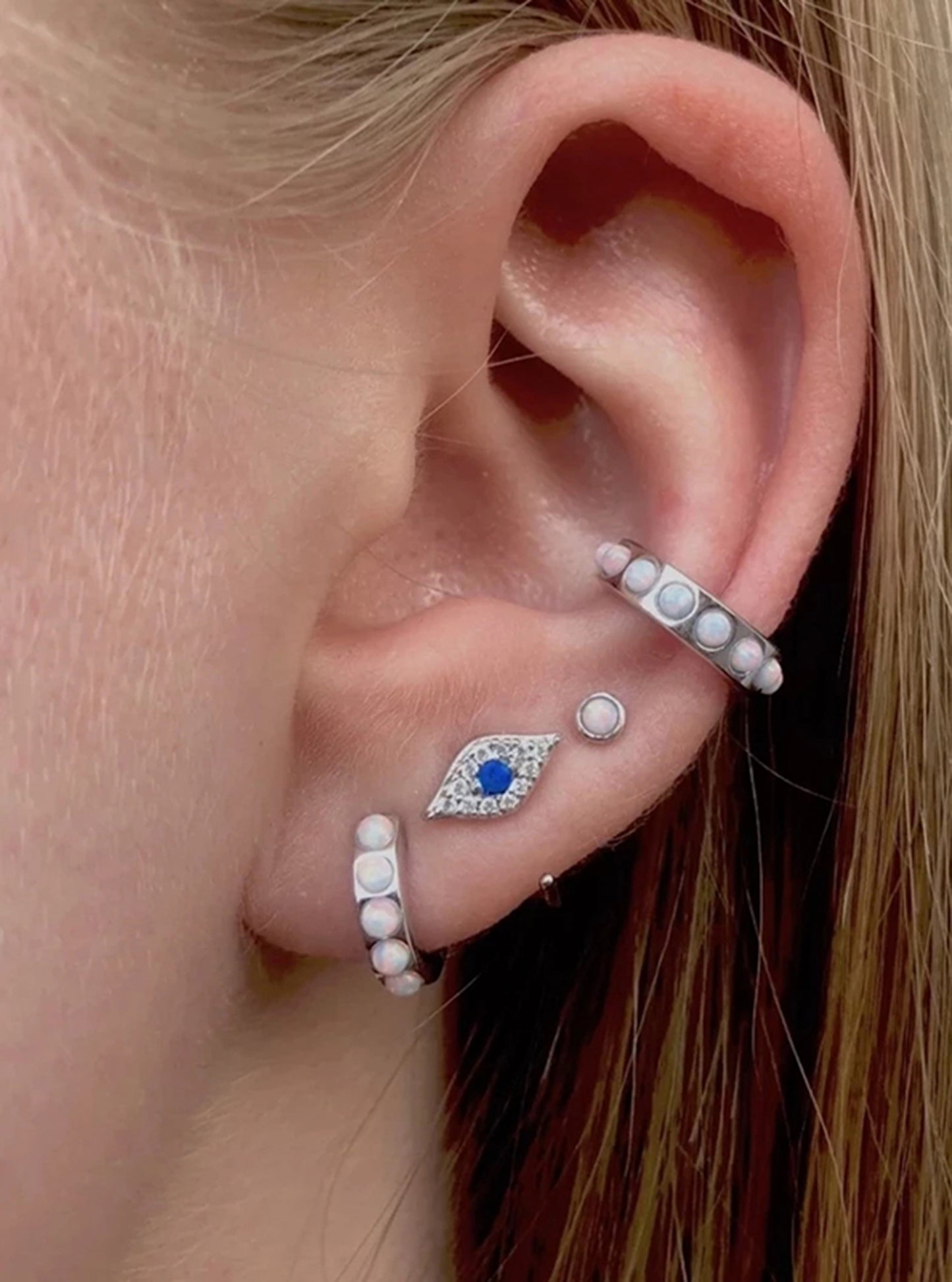 Minimalist CZ Devil's Eye Stud Earrings (Single)