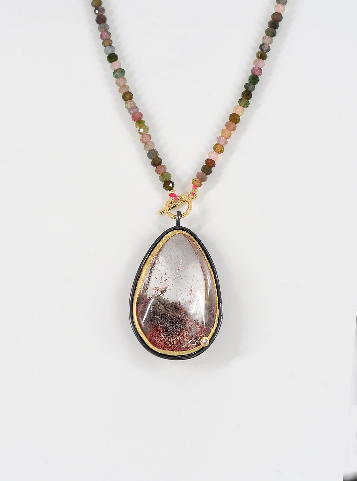 Teardrop Phantom Quartz Statement Beaded Necklace
