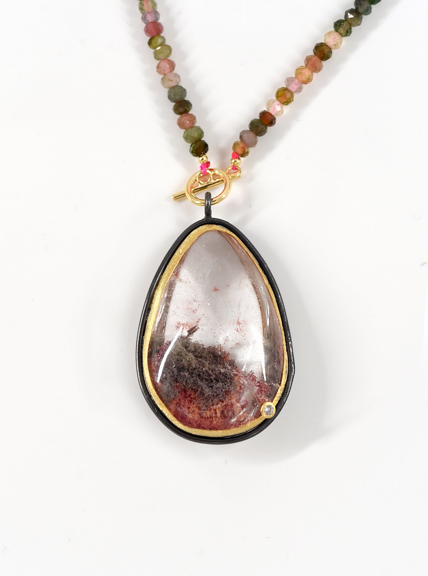 Teardrop Phantom Quartz Statement Beaded Necklace