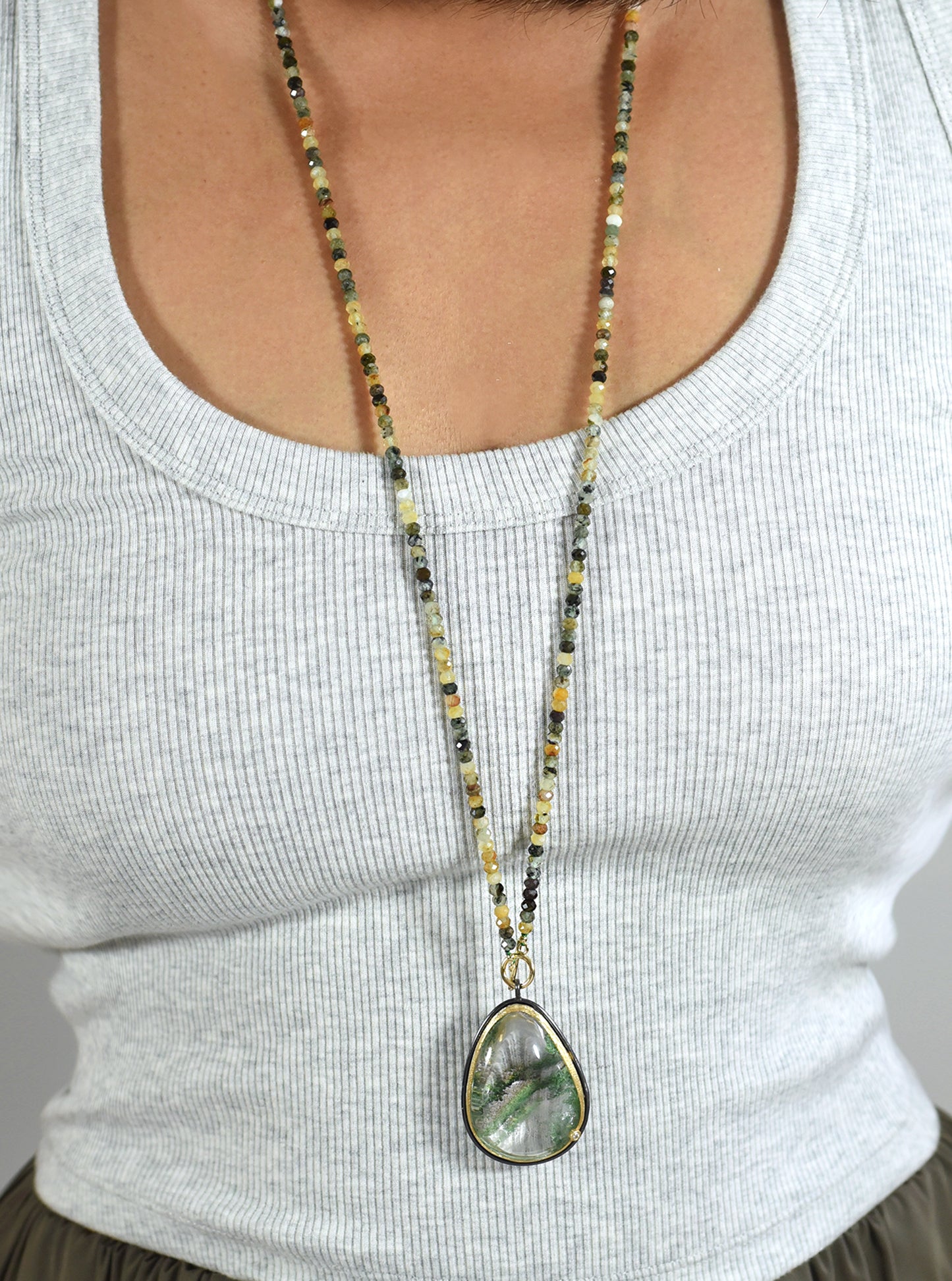 Teardrop Phantom Quartz Statement Beaded Necklace