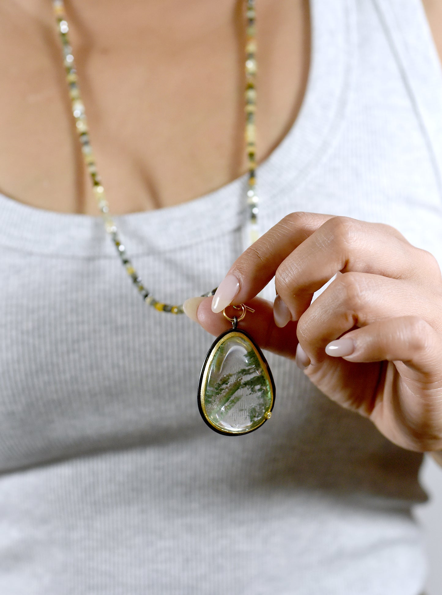 Teardrop Phantom Quartz Statement Beaded Necklace
