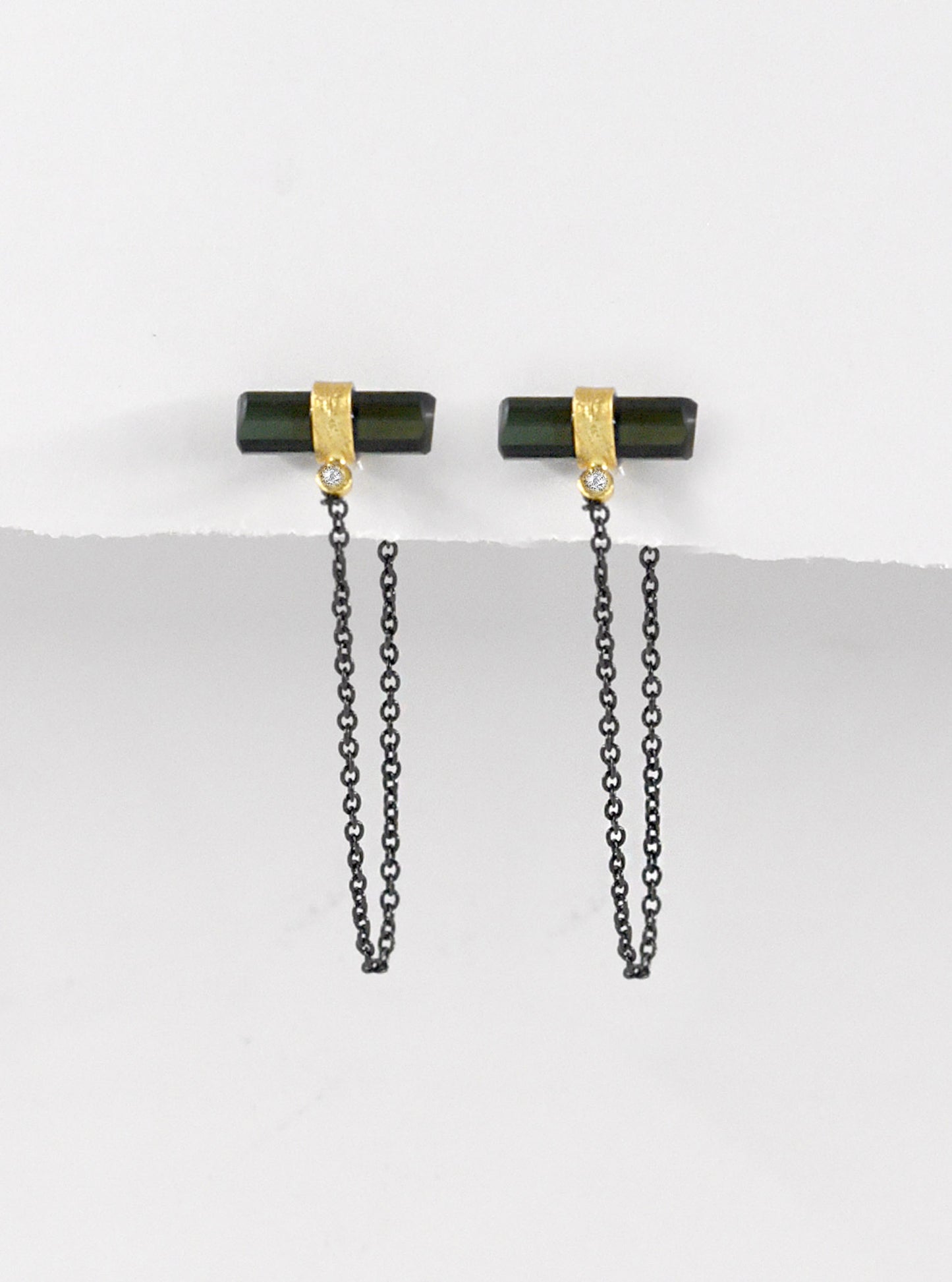 Tourmaline Bar Drop Chain with Diamond Earrings