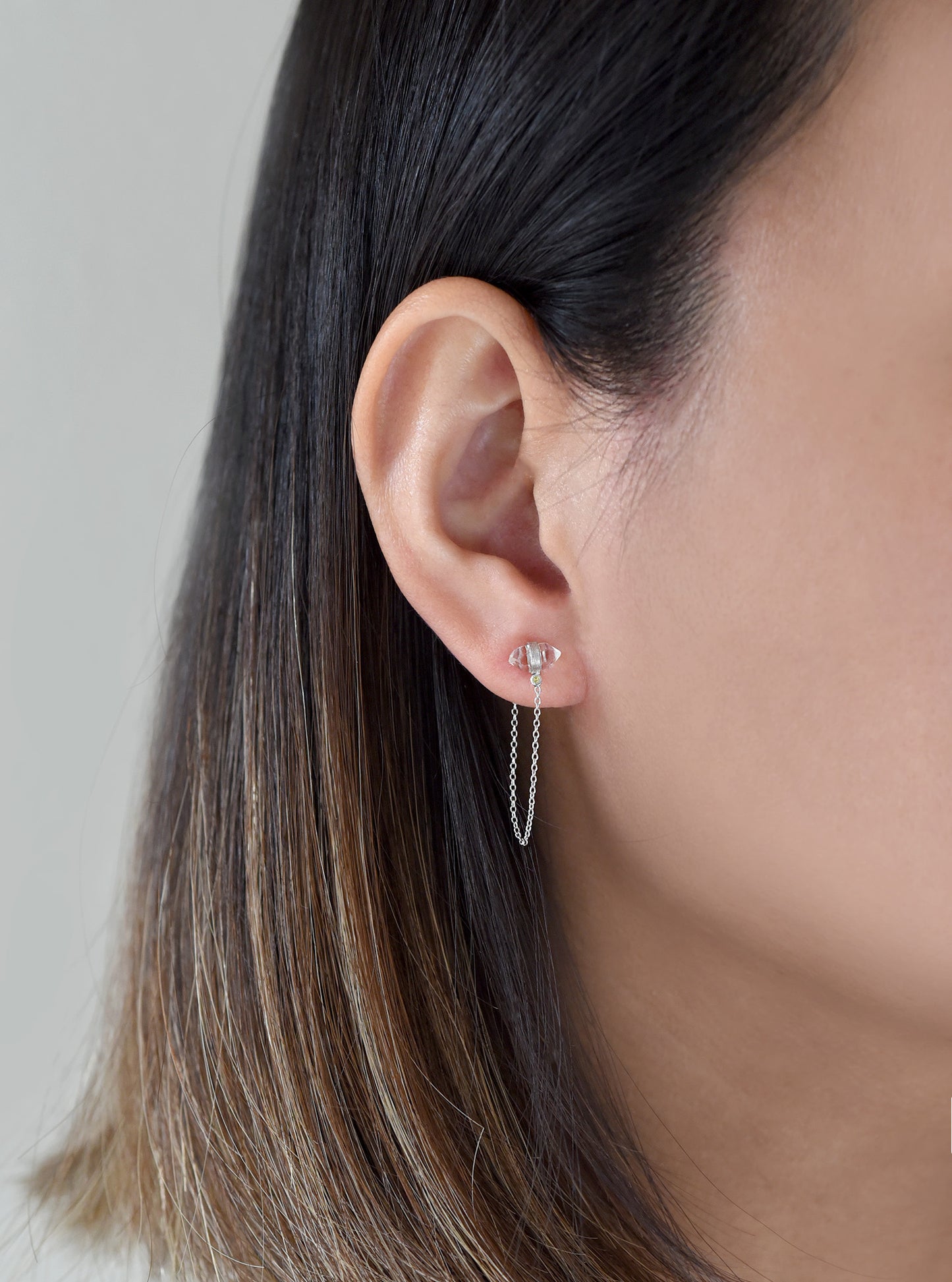 Herkimer Diamond Drop Chain with Diamond Earrings