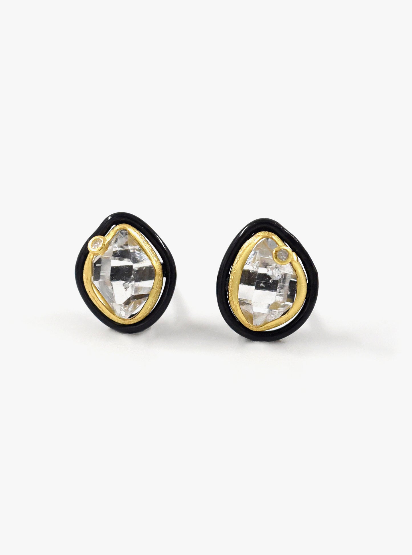 Mini Herkimer Quartz with Diamond Earrings