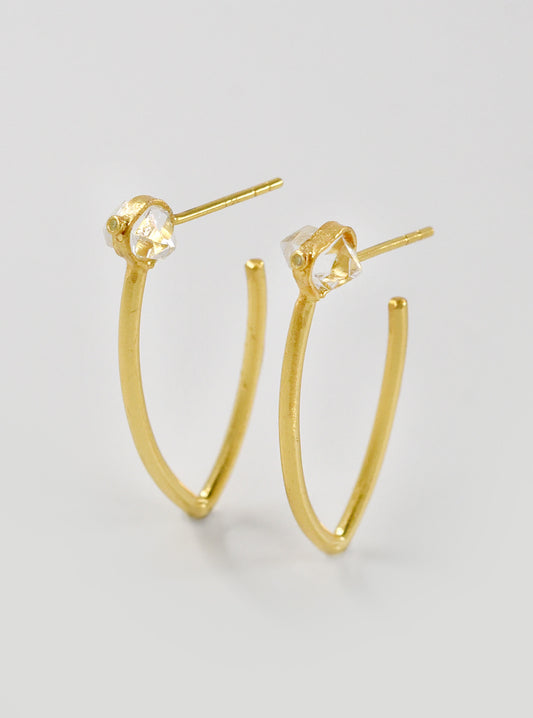 Radiant Aura Herkimer Diamond Long Hoop Earrings