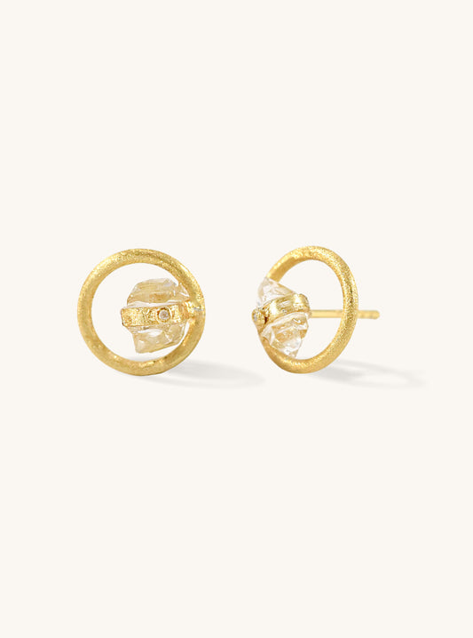 Circle of Light Herkimer Quartz with Diamond Stud Earrings