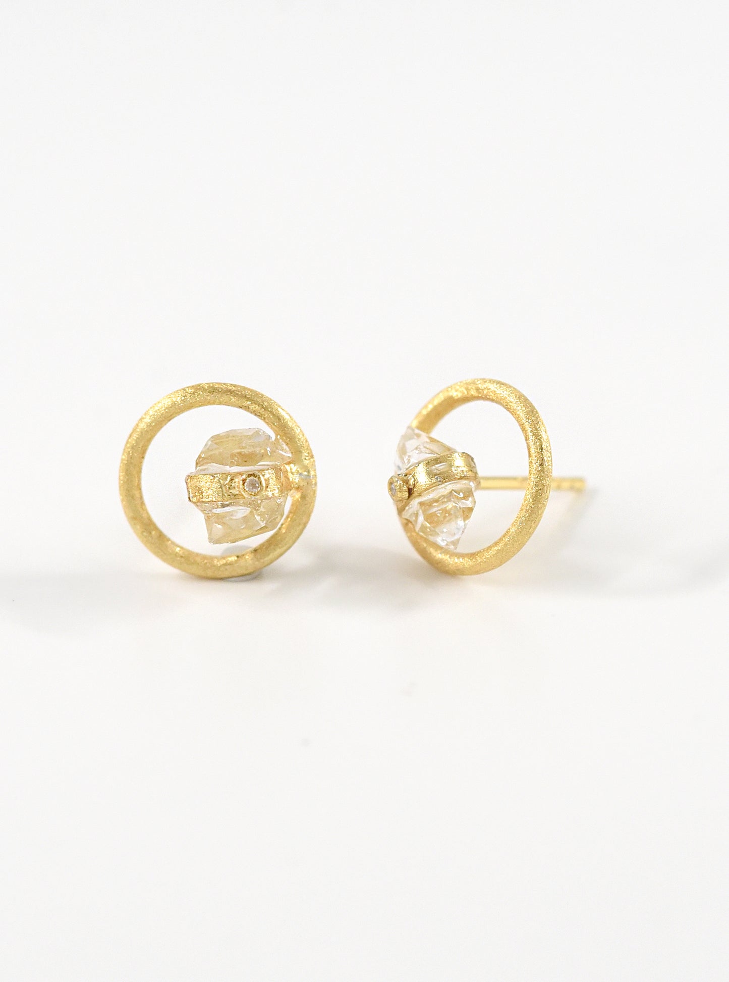 Circle of Light Herkimer Quartz with Diamond Stud Earrings