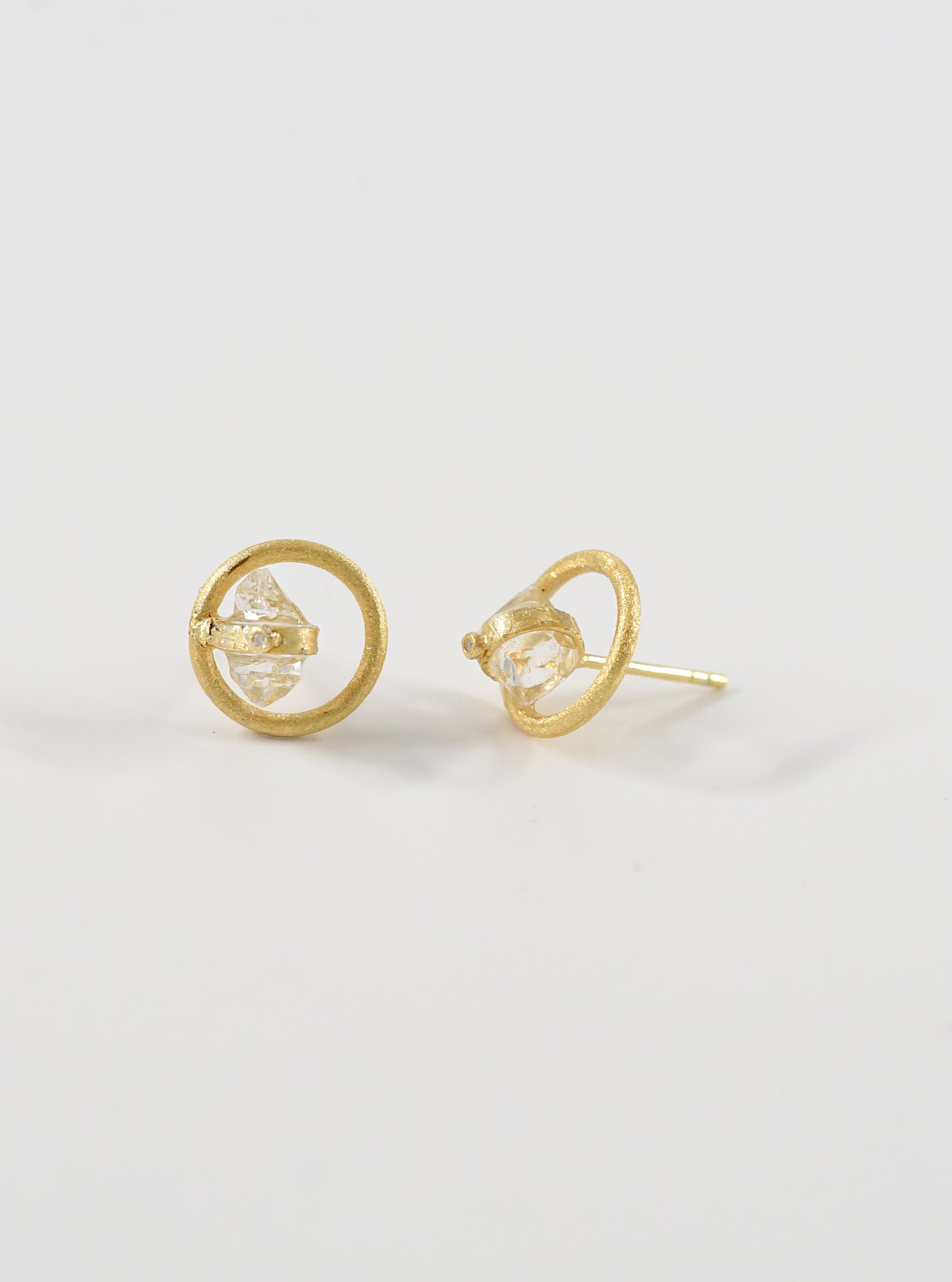 Circle of Light Herkimer Quartz with Diamond Stud Earrings