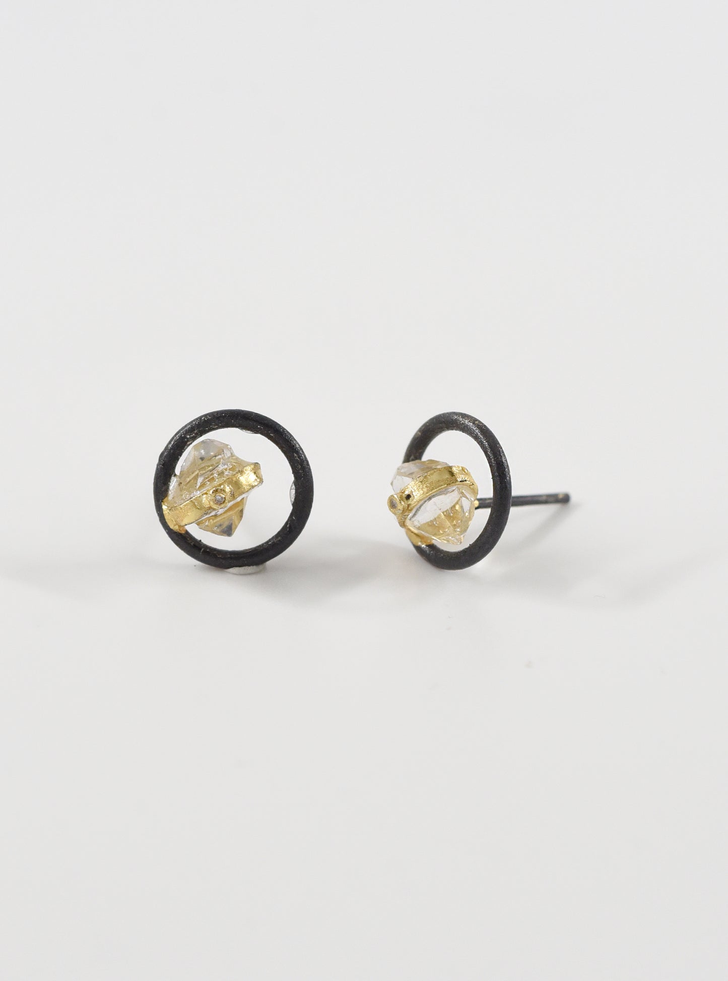 Circle of Light Herkimer Quartz with Diamond Stud Earrings