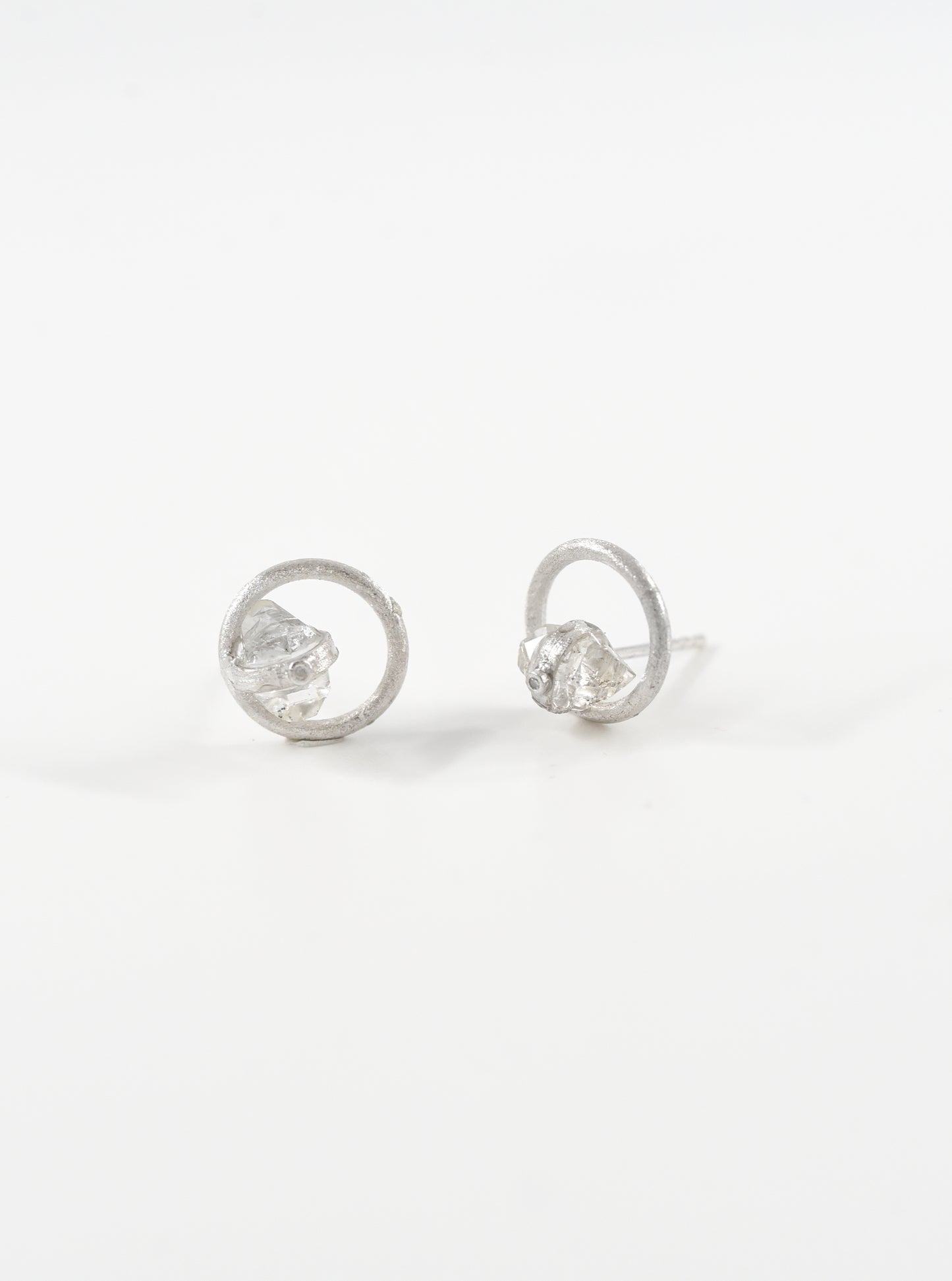 Circle of Light Herkimer Quartz with Diamond Stud Earrings