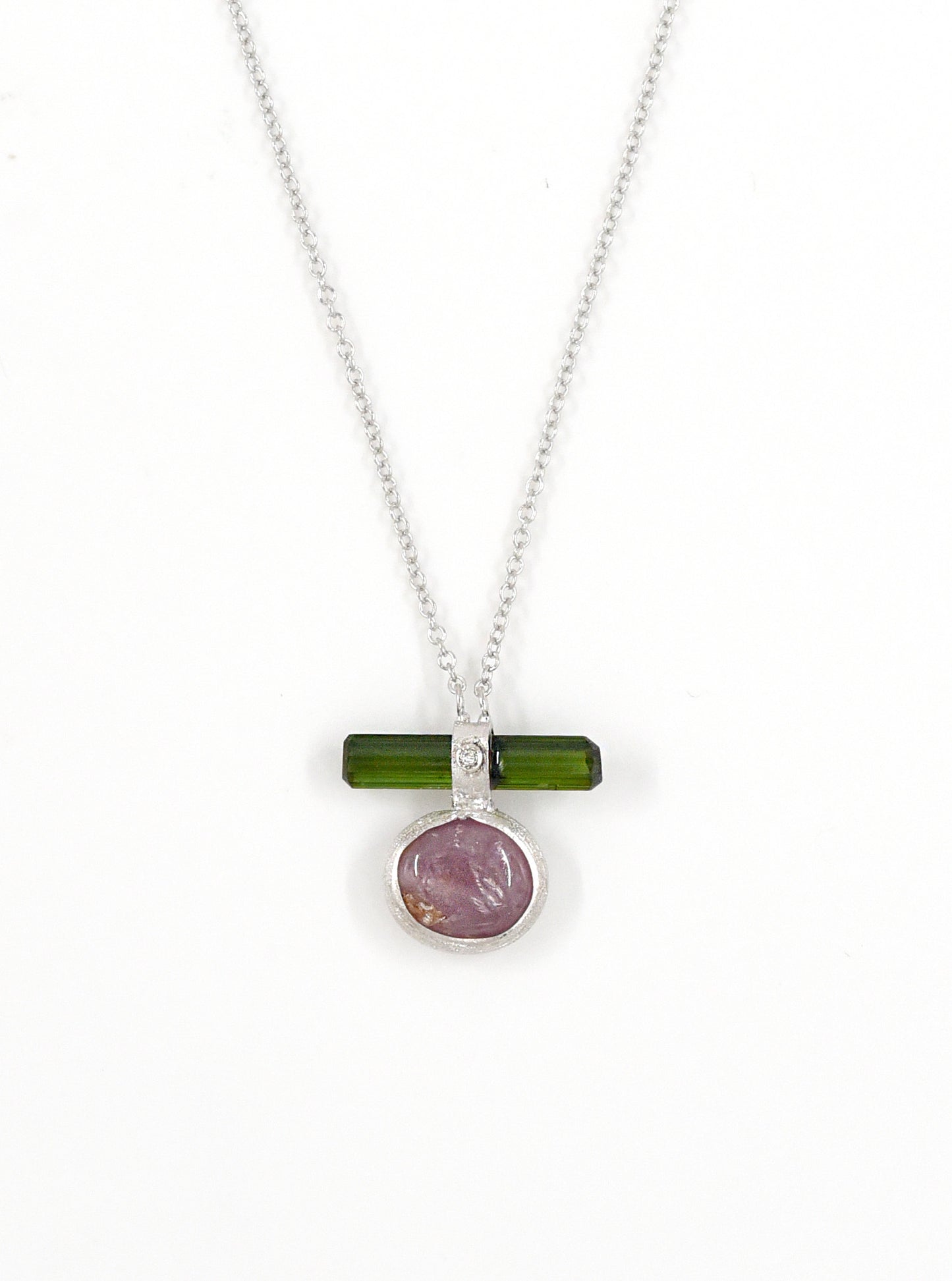 Double Tourmaline Horizontal Bar With Diamond Necklace