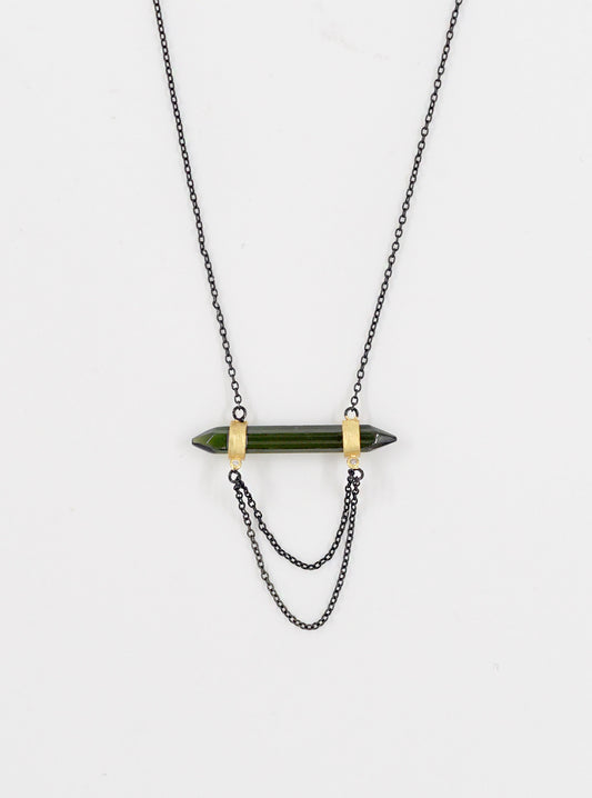 Tourmaline Bar Drop Chain with Dimond Necklace