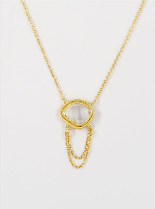 Herkimer Quartz Bar Drop Chain with Dimond Necklace