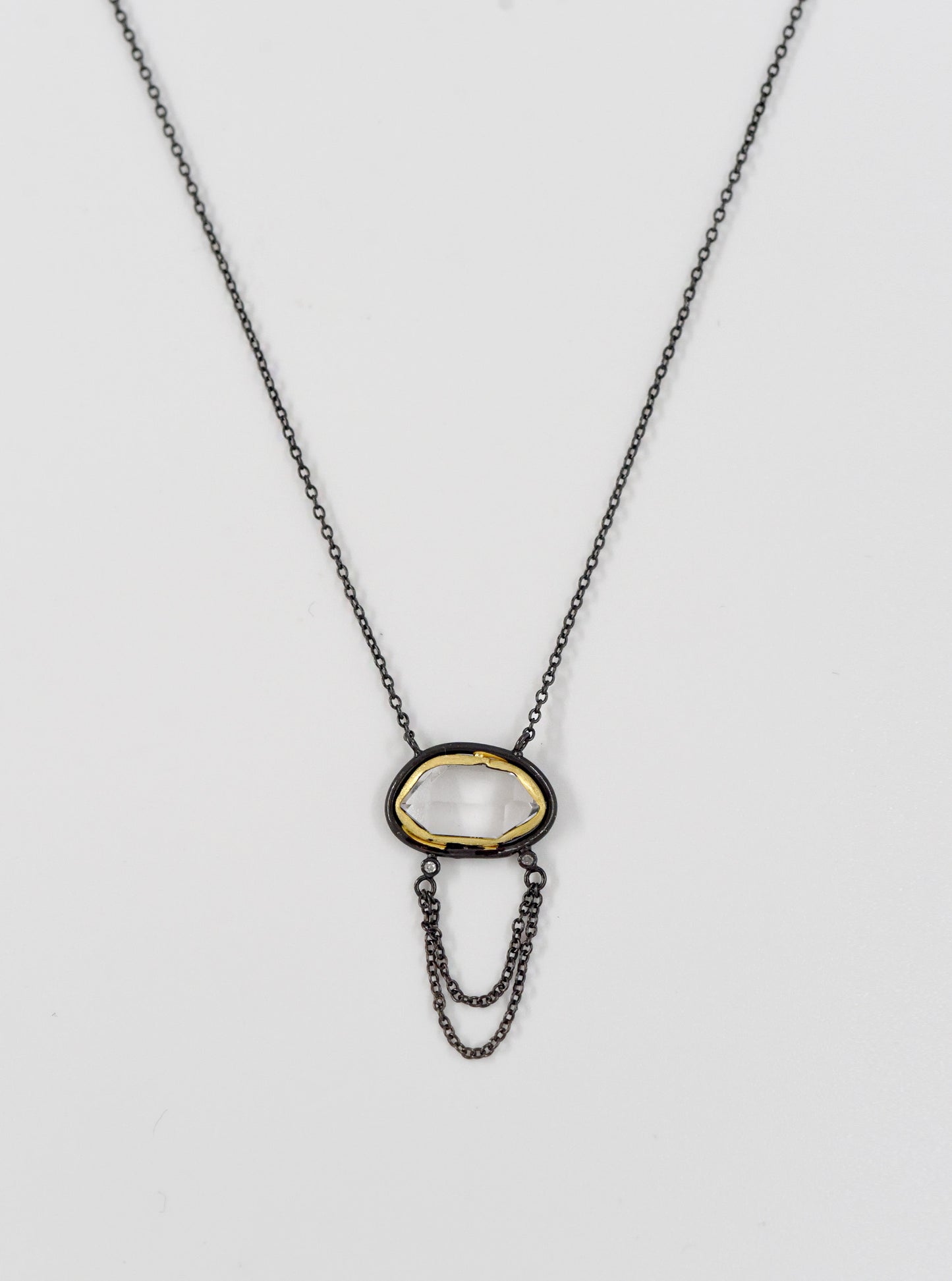 Herkimer Quartz Bar Drop Chain with Dimond Necklace