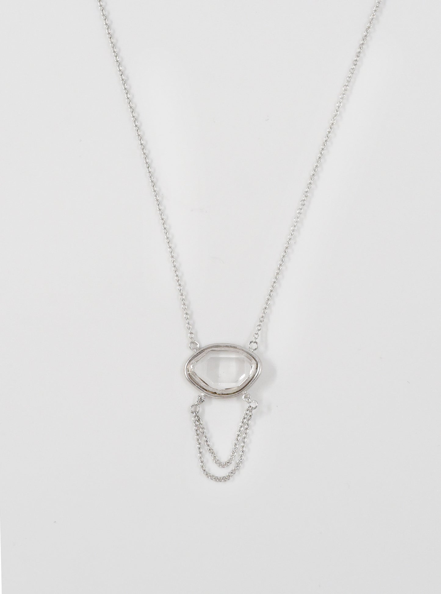 Herkimer Quartz Bar Drop Chain with Dimond Necklace