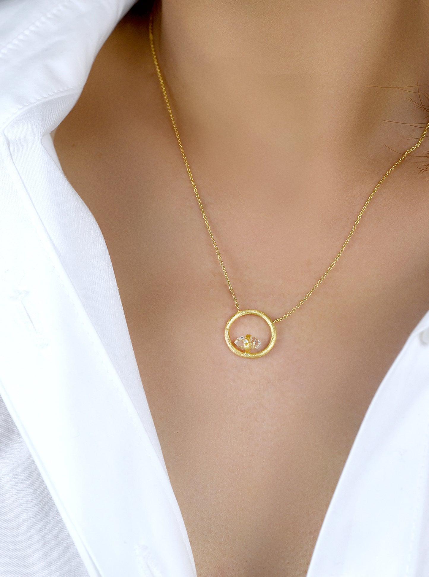 Herkimer Diamond Twiling Halo Necklace with diamond