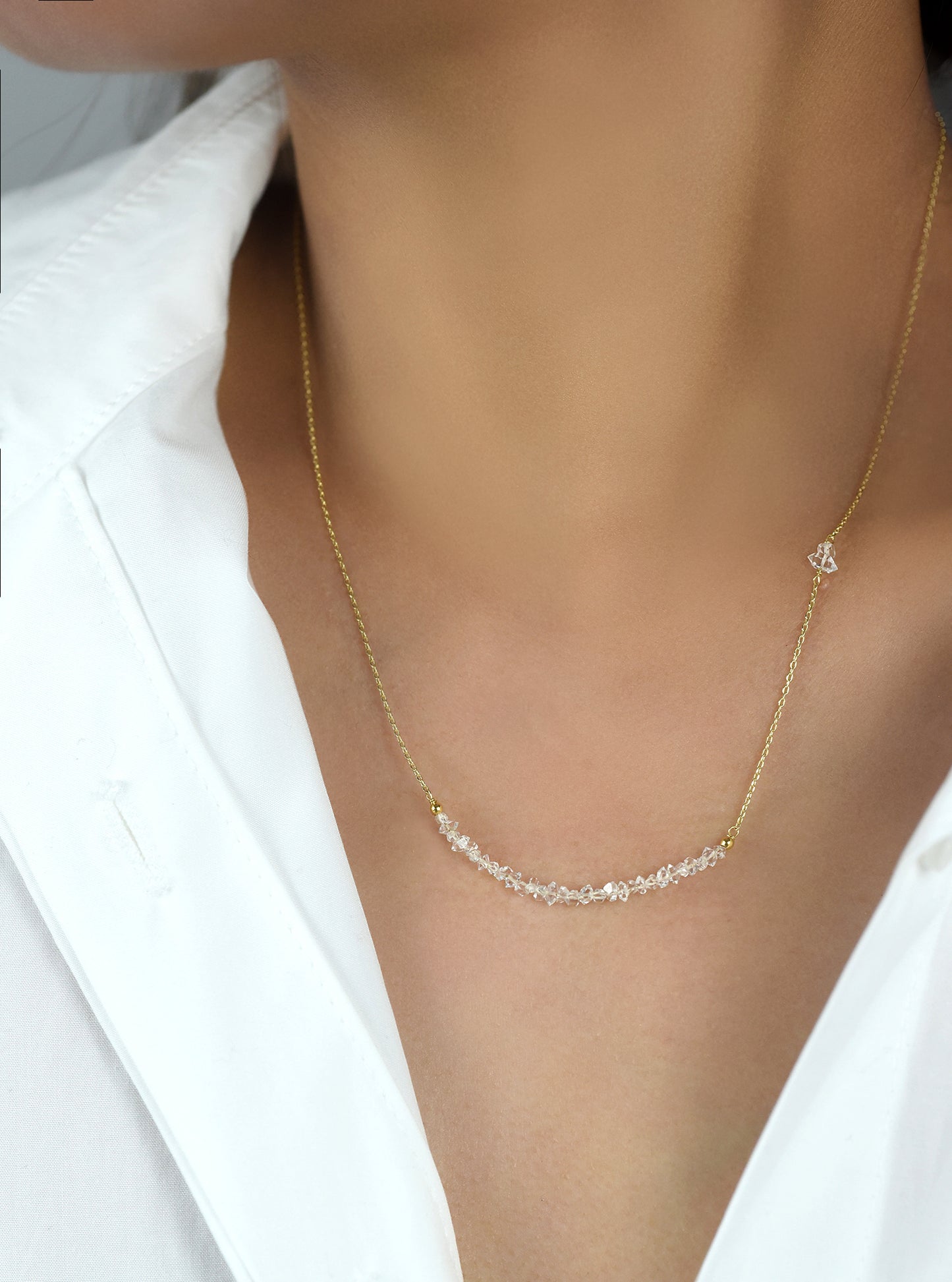 Herkimer Diamond Beaded Bar Necklace