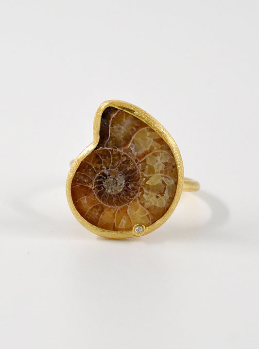 Ammonite with Diamond Adjustable Ring