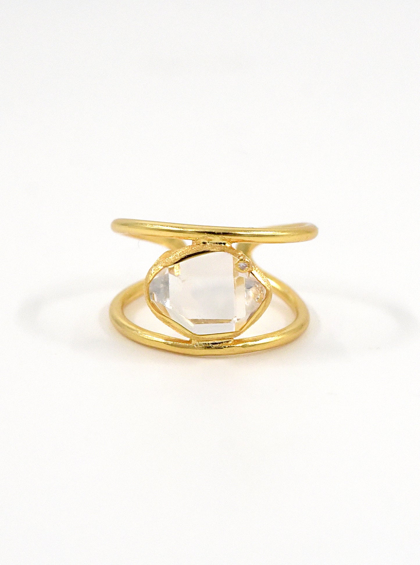 Center Bezel Quartz Herkimer Diamond Open Ring