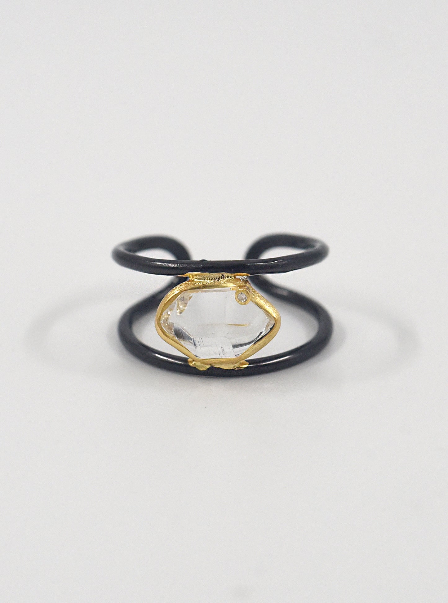 Center Bezel Quartz Herkimer Diamond Open Ring