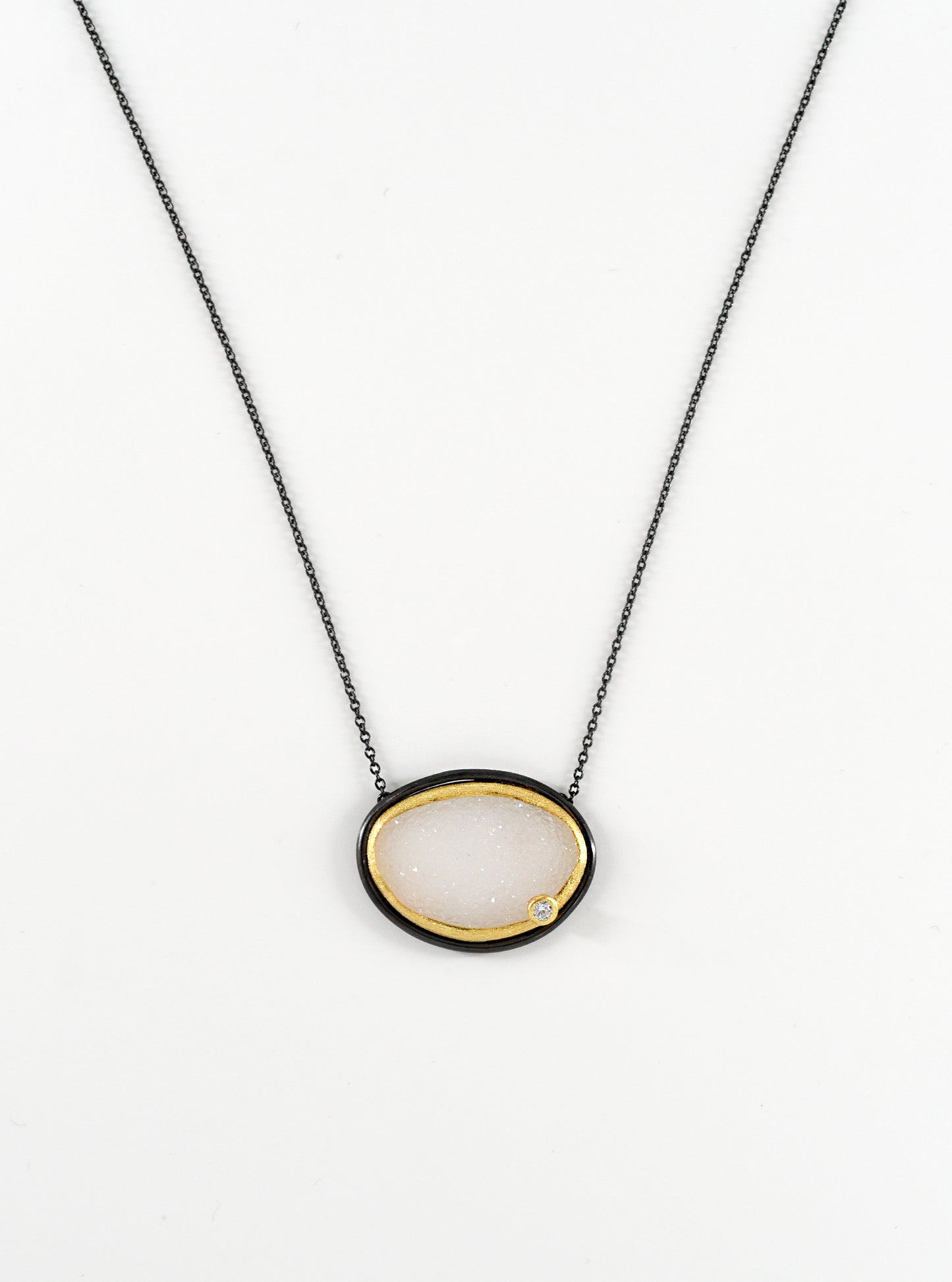 Oval Druzy Necklace with CZ