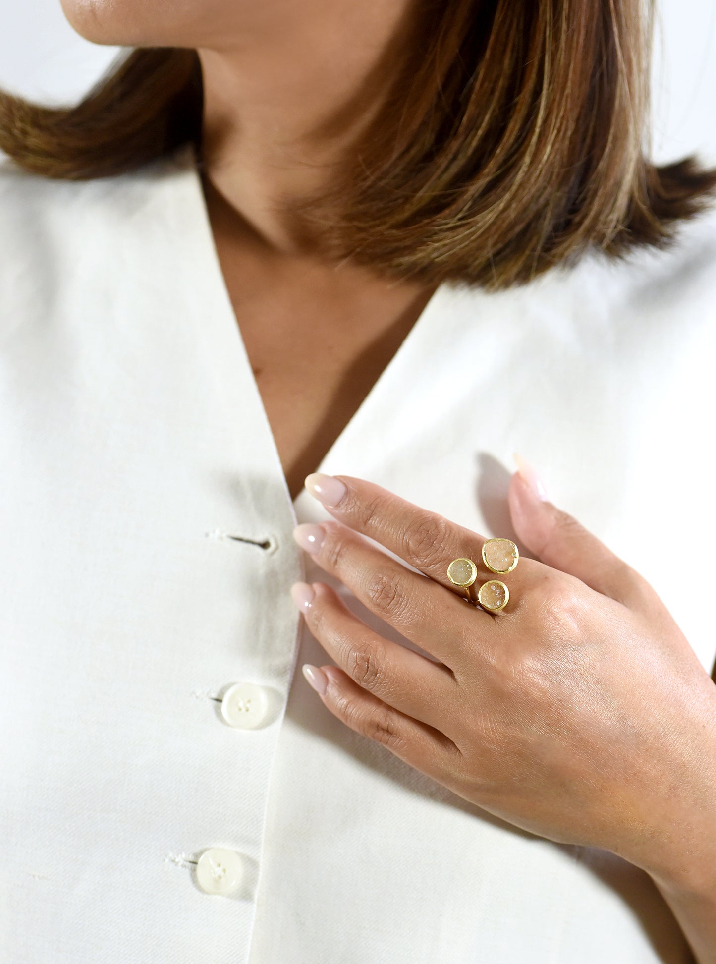 Triple Druzy with Diamond Ring