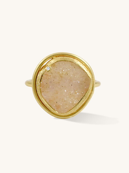 Small Egg Shape Druzy with Diamond Ring