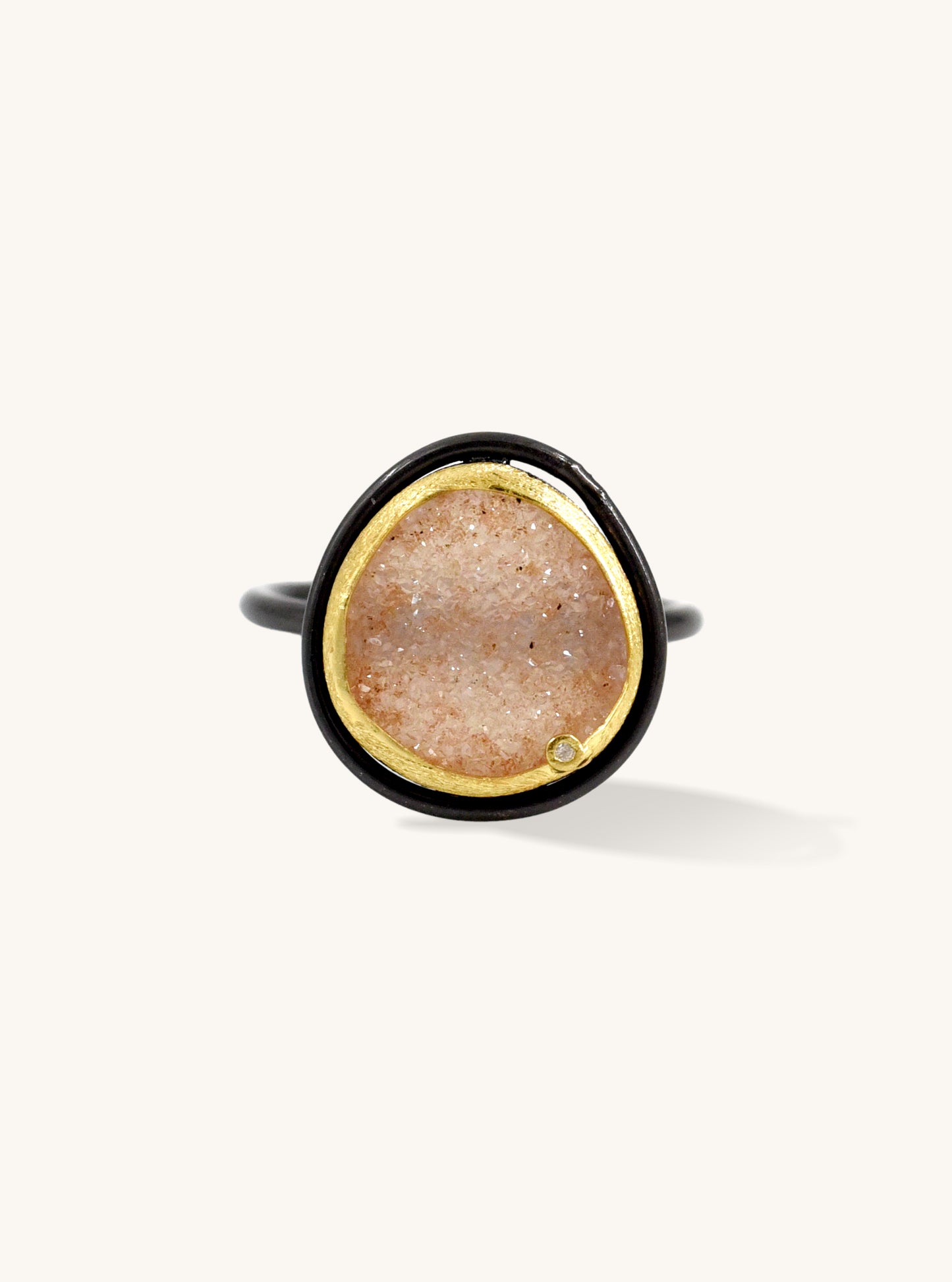 Small Egg Shape Druzy with Diamond Ring